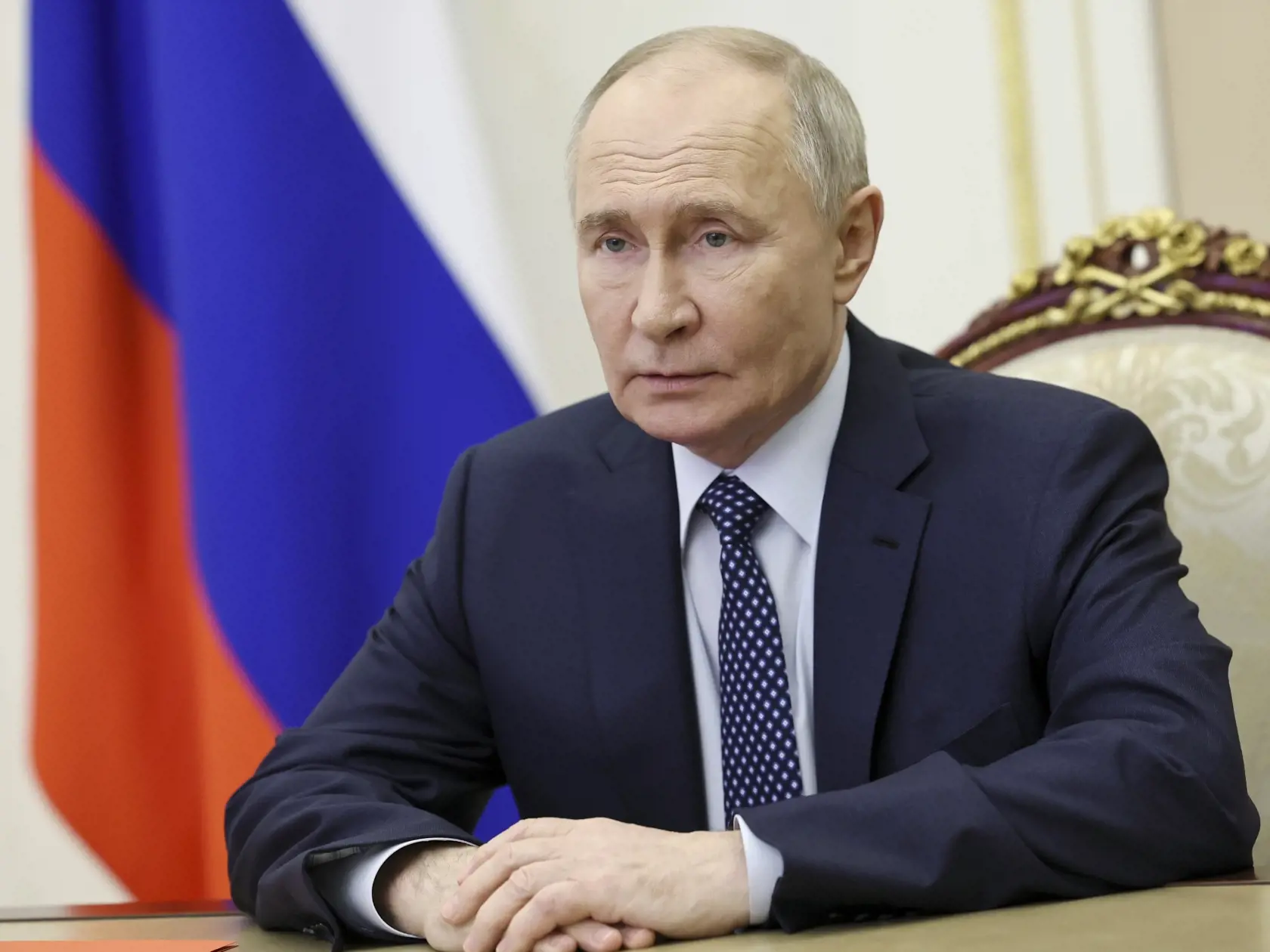 Ruský prezident Vladimir Putin počas Bezpečnostnej rady prostredníctvom videokonferencie v Moskve 28. decembra 2024.