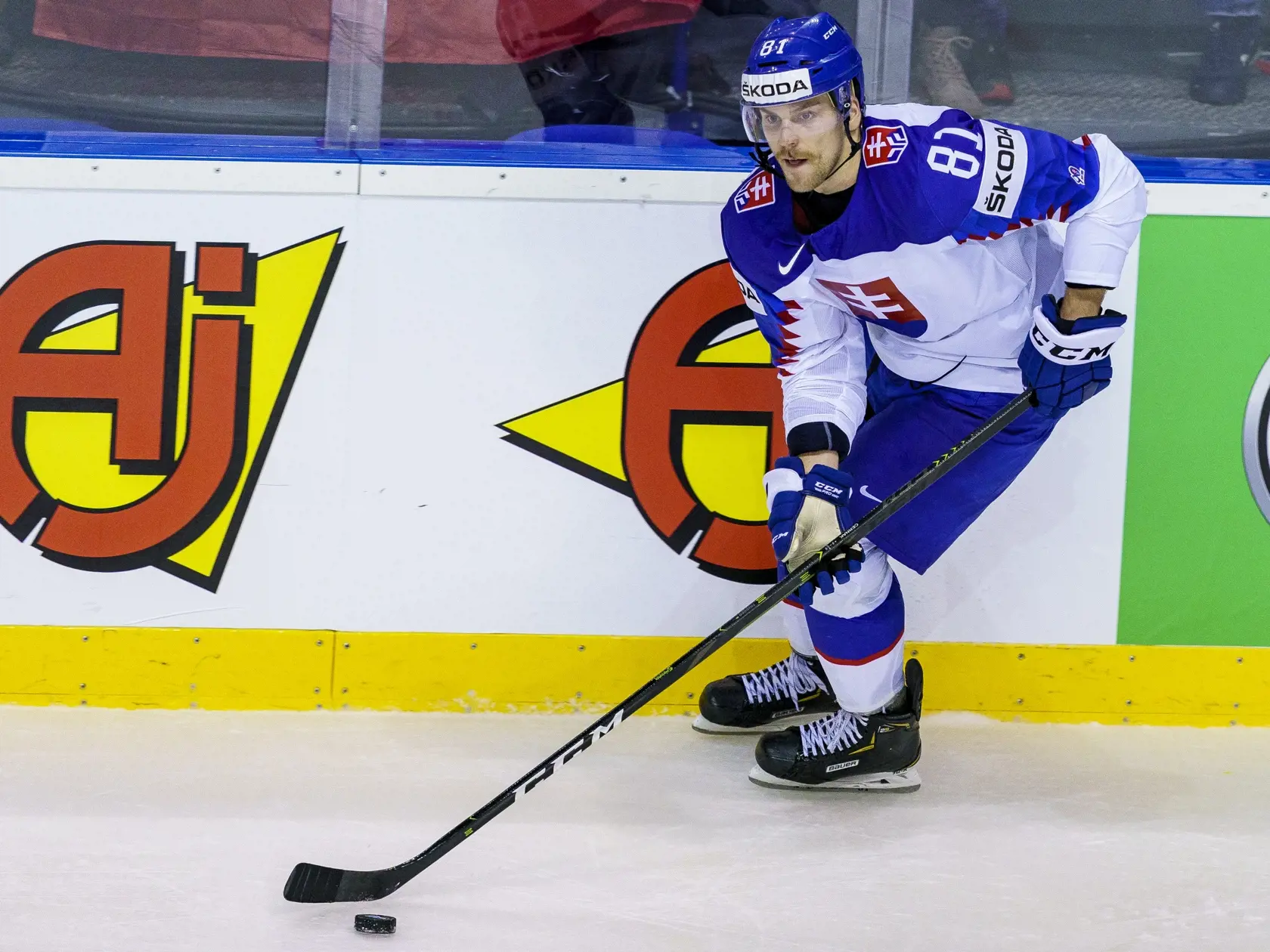 Na snímke Erik Černák počas zápasu A skupiny hokejových Majstrovstiev sveta IIHF 2019 medzi Slovenskom a Francúzskom.