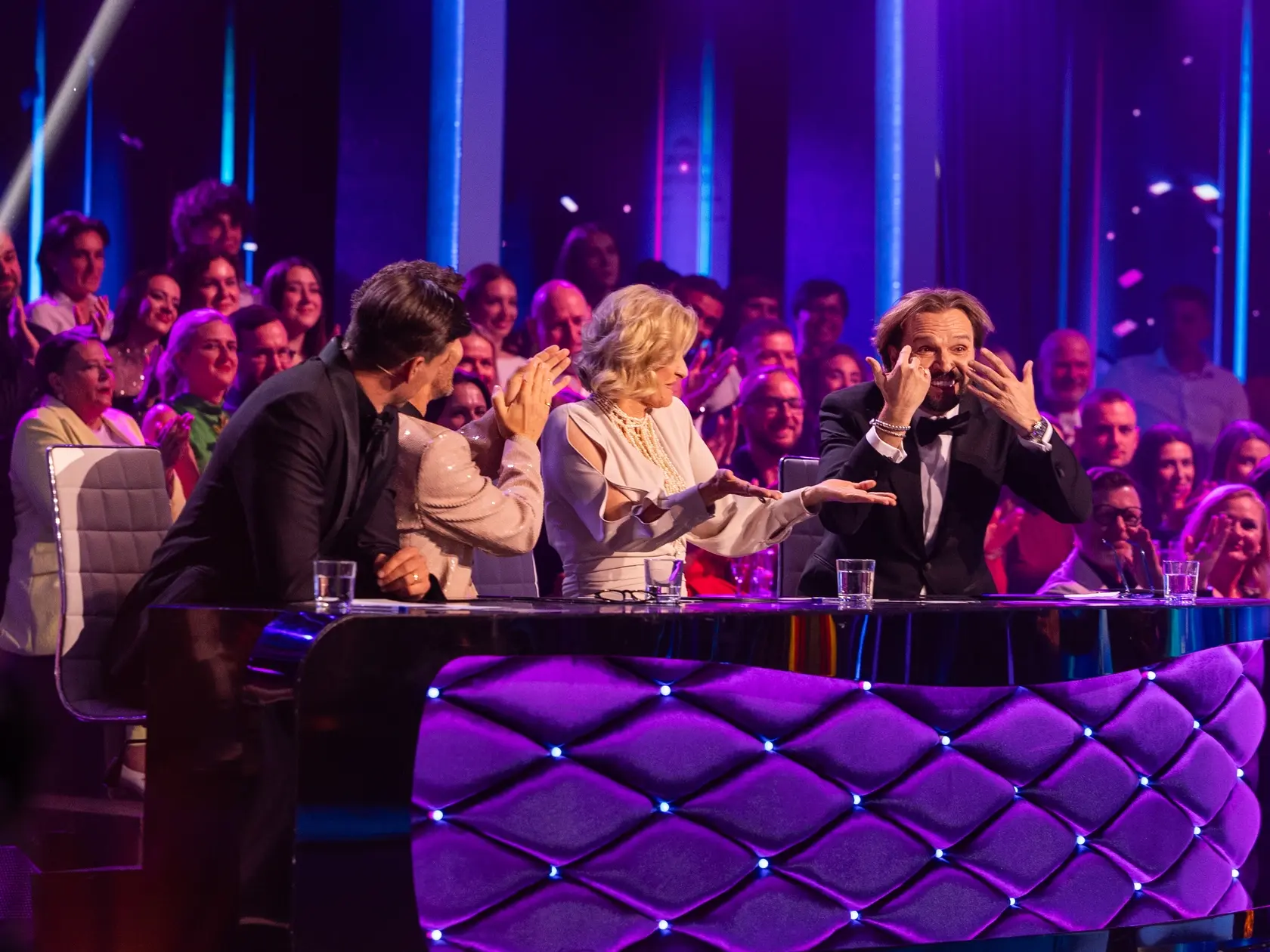 Porota Ján Ďurovčík, Tatiana Drexler, Adam Bardy a Leoš Mareš počas deviateho kola Let's dance 2025.