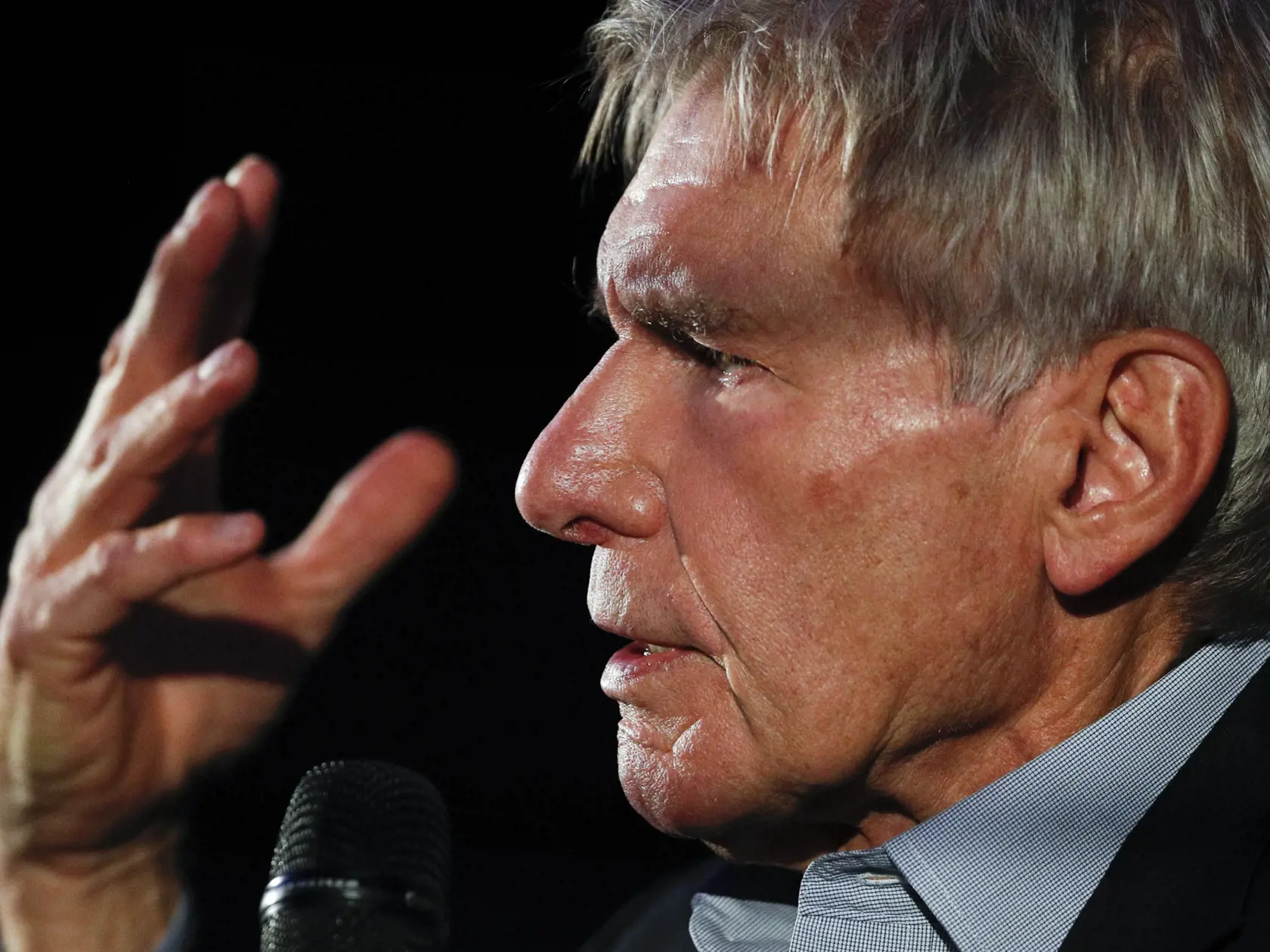 Na snímke americký herec Harrison Ford odpovedá na otázky novinárov počas promovania filmu Volanie divočiny (The Call of the Wild) v Mexiko City 5. februára 2020. FOTO TASR/AP