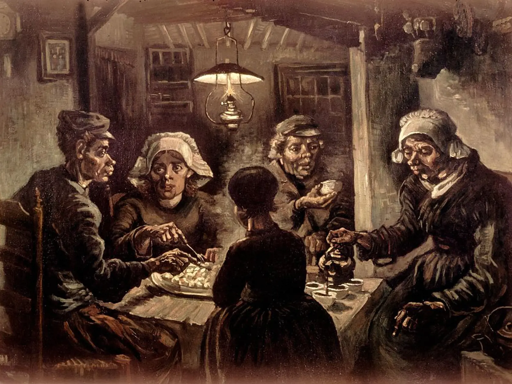 Jedna z maliarových realistických prvotín, obraz Jedáci zemiakov z roku 1885.