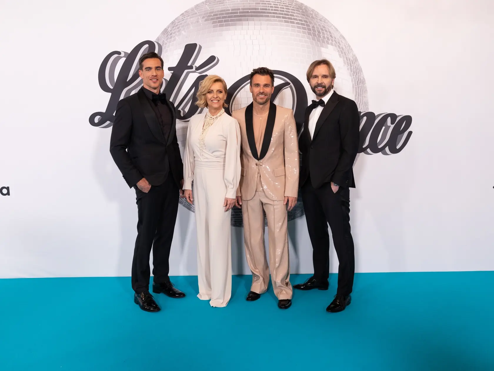 Porota Ján Ďurovčík, Tatiana Drexler, Adam Bardy a Leoš Mareš počas deviateho kola Let's dance 2025.