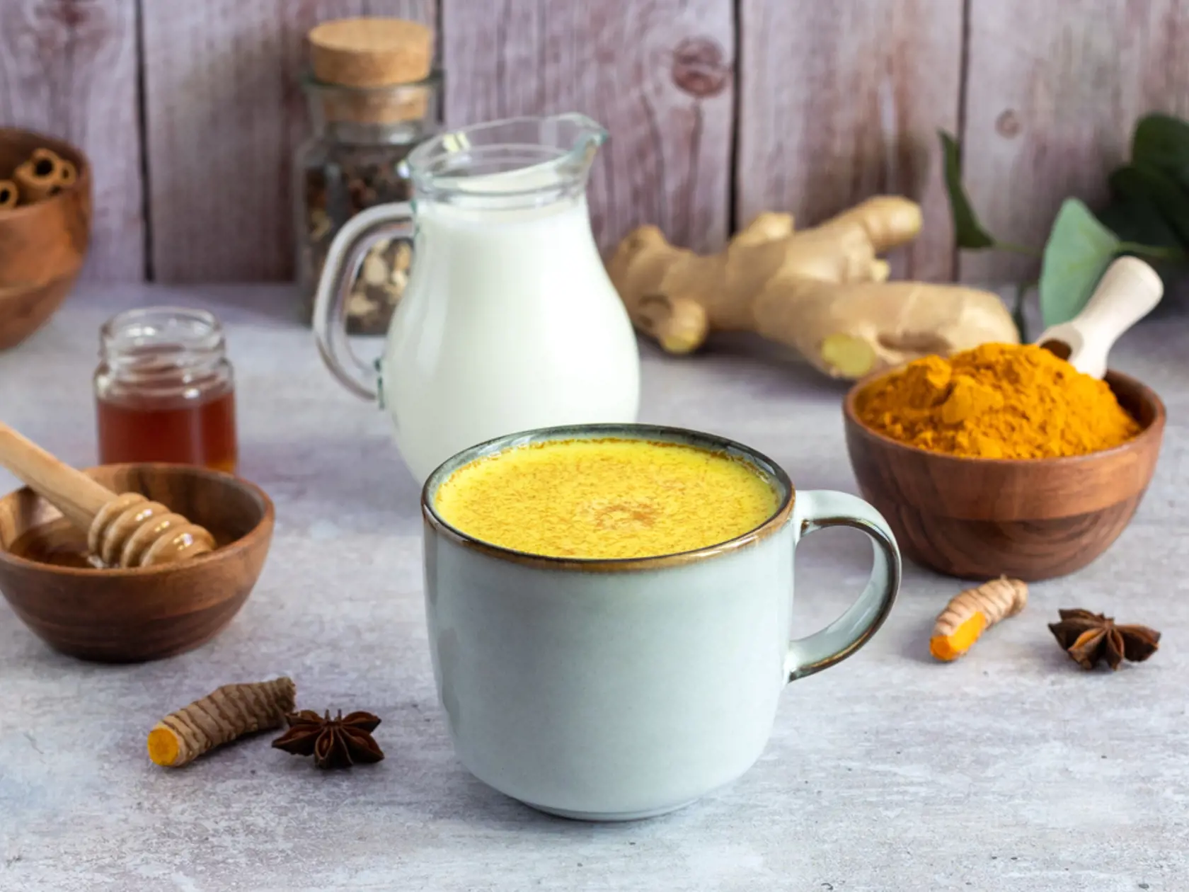Mug,With,Golden,Turmeric,Milk,And,Cinnamon,,Honey,,Ginger.,Ayurveda