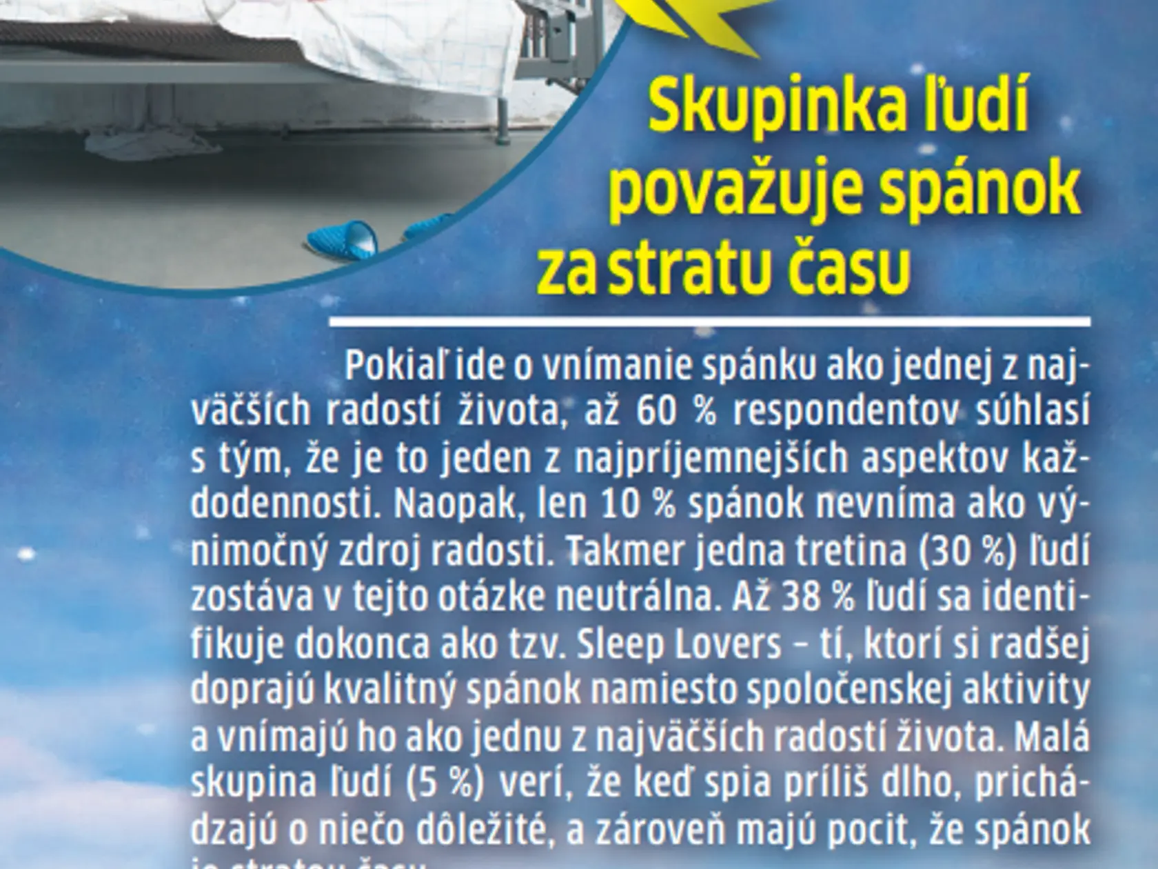 5% Slovákov považuje spánok za stratu času. 