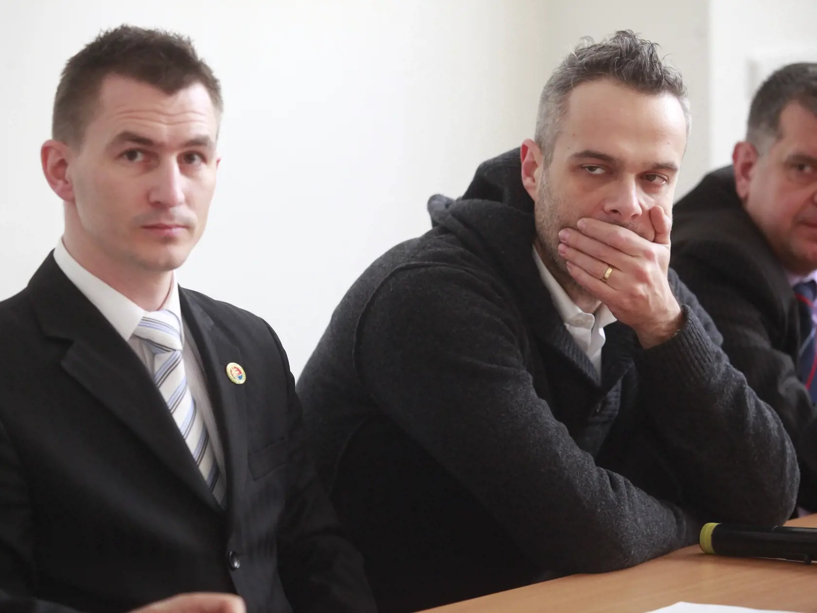 Peter Puškár a Jaro Slávik na tlačovej besede strany Právo a Spravodlivosť (PaS).