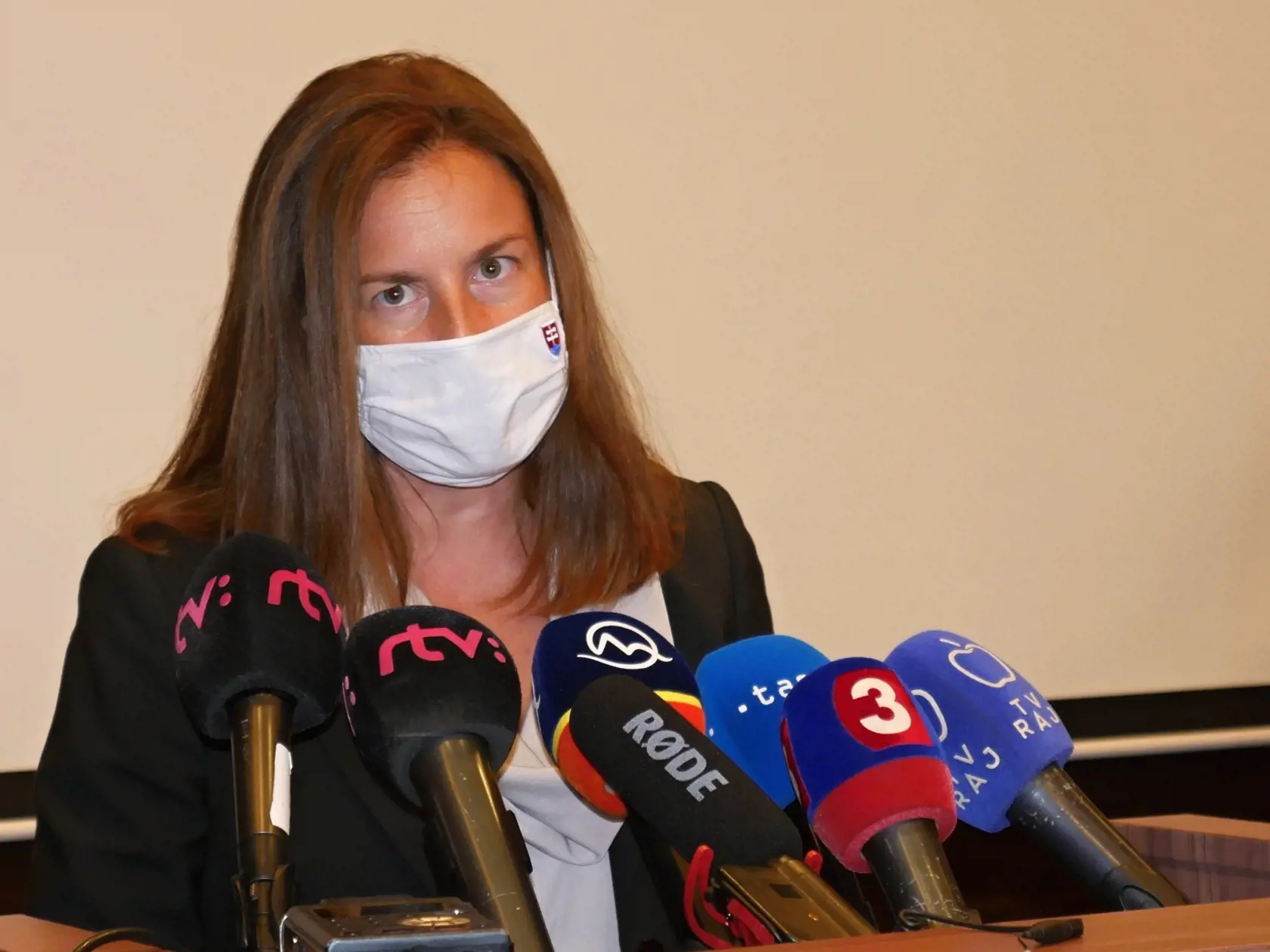 Na snímke ministerka kultúry SR Natália Milanová počas brífingu k natáčaniu zahraničnej produkcie na Slovensku. V Žiline dňa 18. augusta 2021. FOTO TASR - Erika Ďurčová

 
