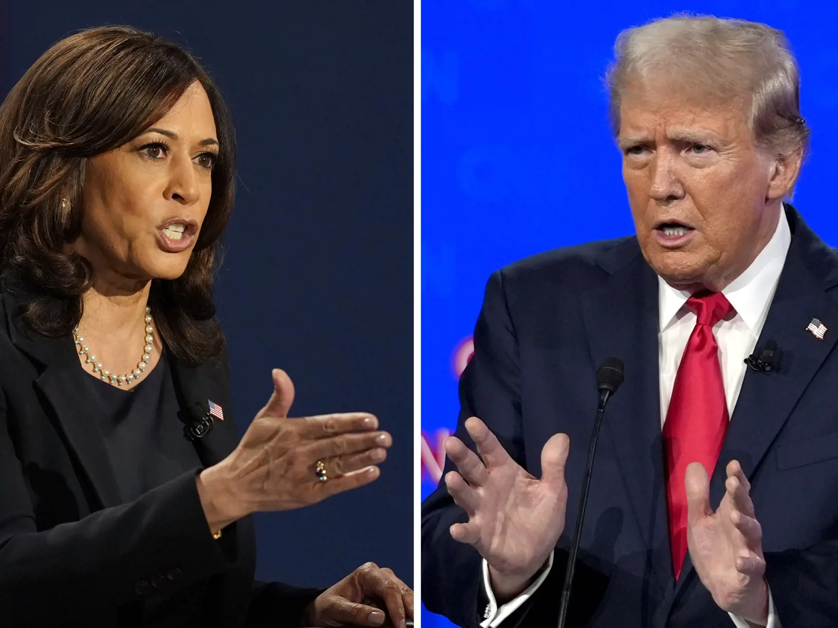 Na kombosnímke Kamala Harrisová a Donald Trump.