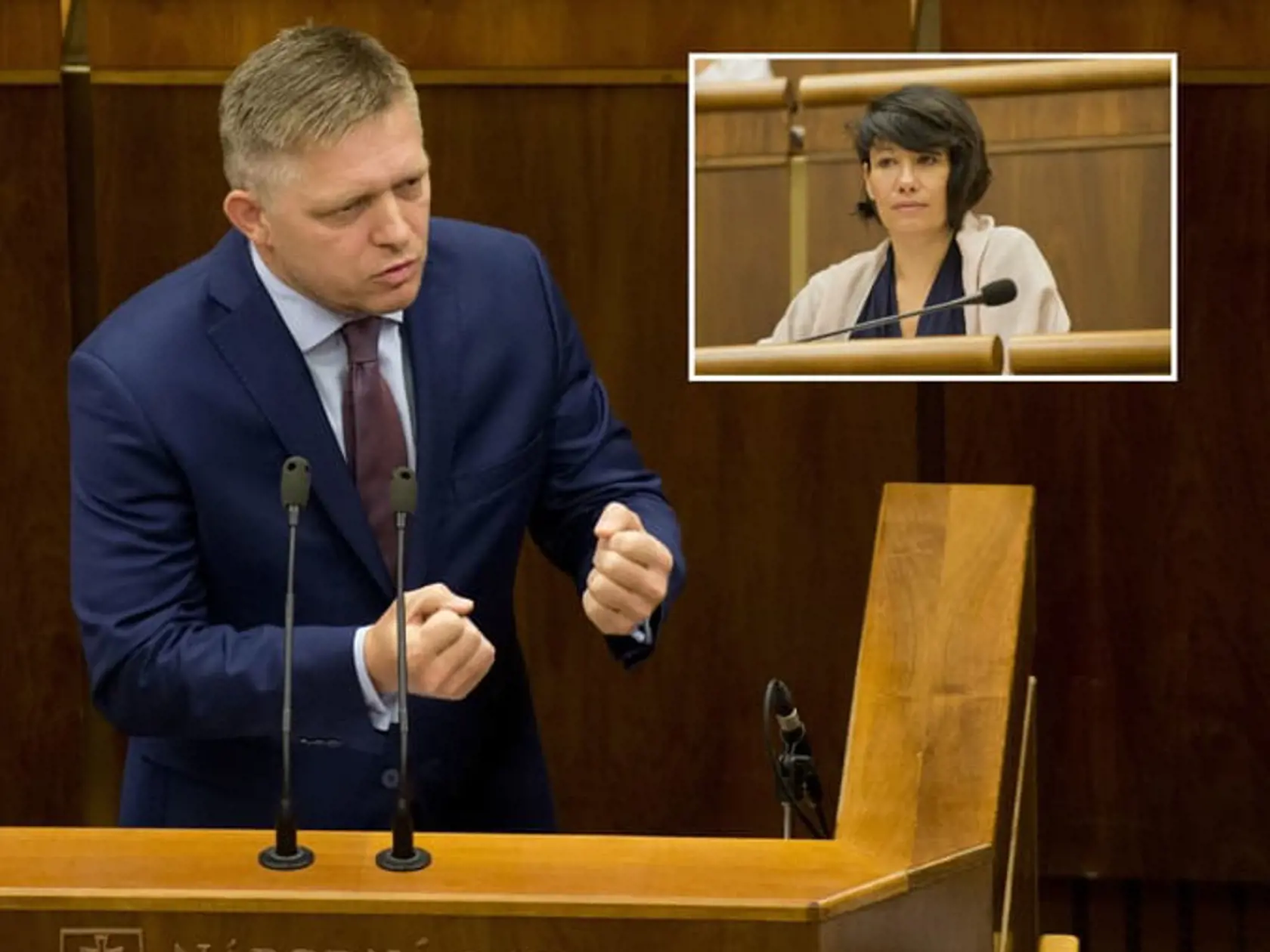 Premiér Robert Fico (Smer-SD) a podpredsedníčka parlamentu Lucia Nicholsonová (SaS)
