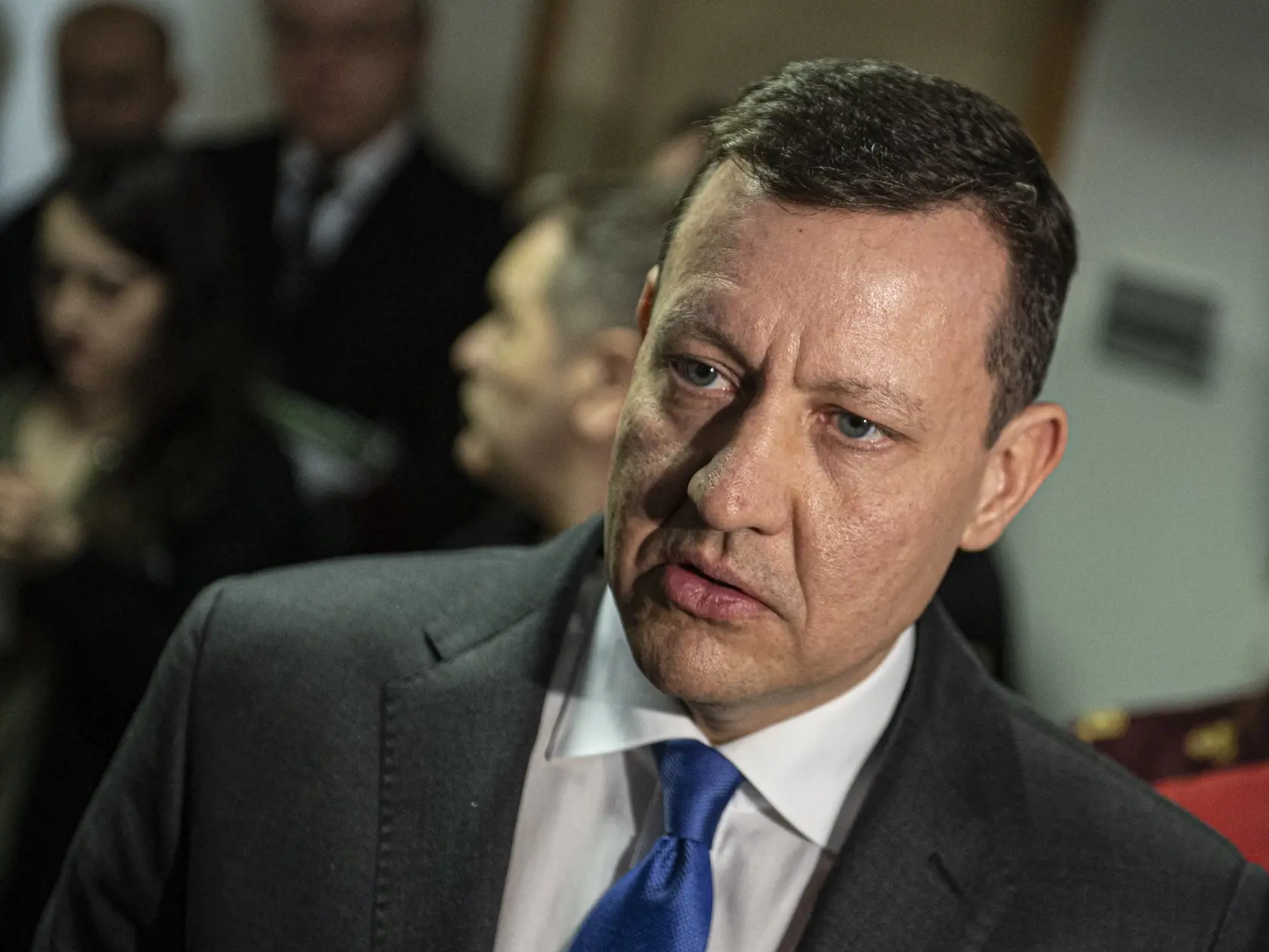 Na sníme právny zástupca Markízy Daniel Lipšic hovorí s novinármi po hlavnom pojednávaní  v kauze zmenky televízie Markíza v budove Justičnej akadémie v Pezinku 27. februára 2020. FOTO TASR - Michal Svítok