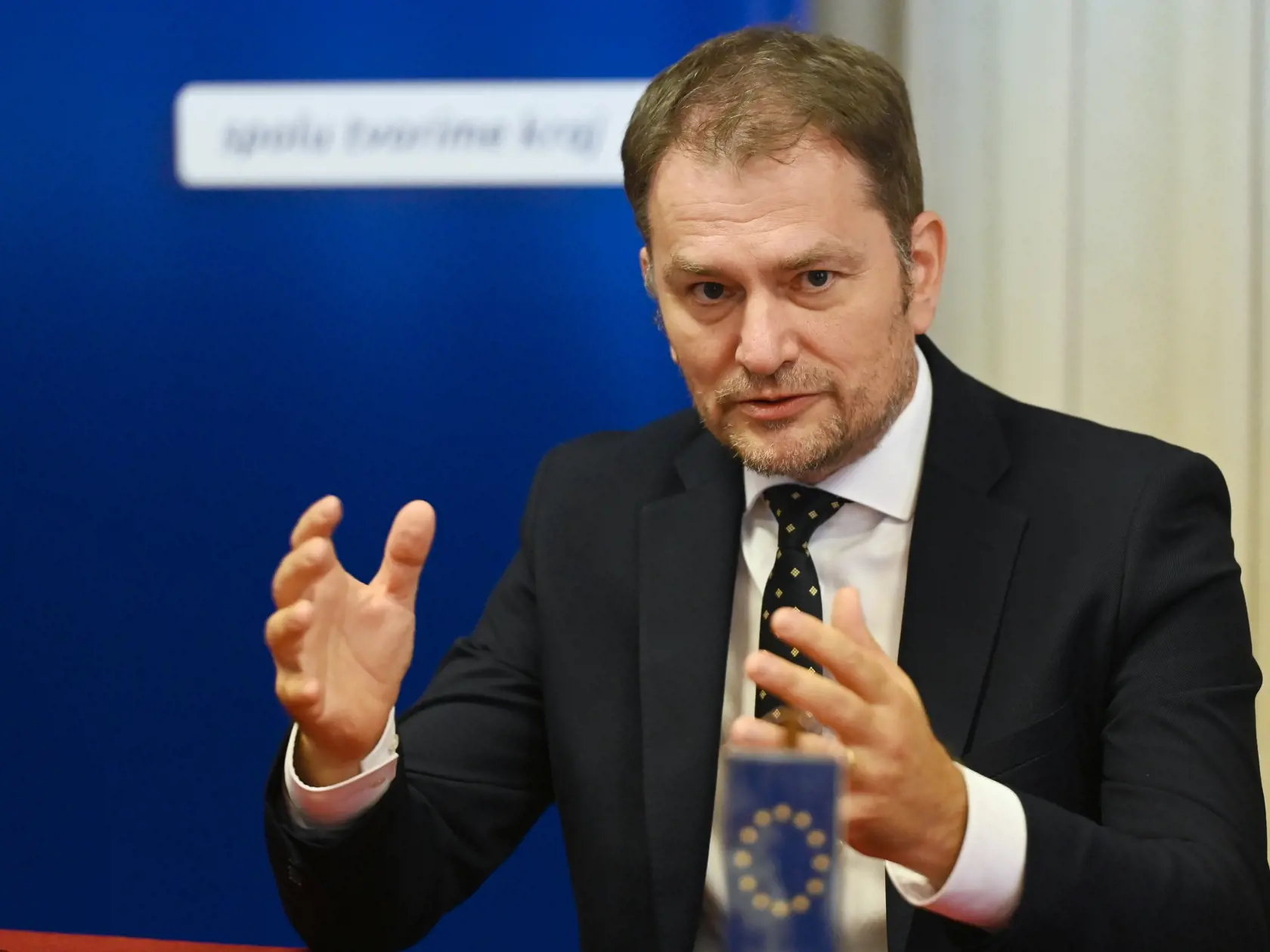 Na snímke minister financií SR Igor Matovič počas tlačovej konferencie s názvom Predstavenie nového projektu vybudovania vojenského archívu v Trnave, v priestoroch Vojenského archívu v Trnave v pondelok 19. septembra 2022.