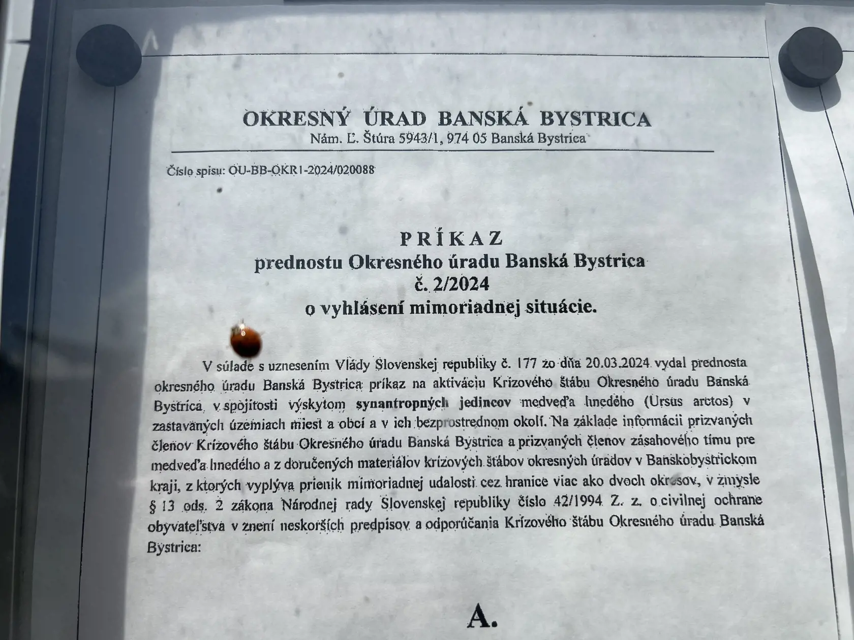 Obec zverejnila takýto oznam.