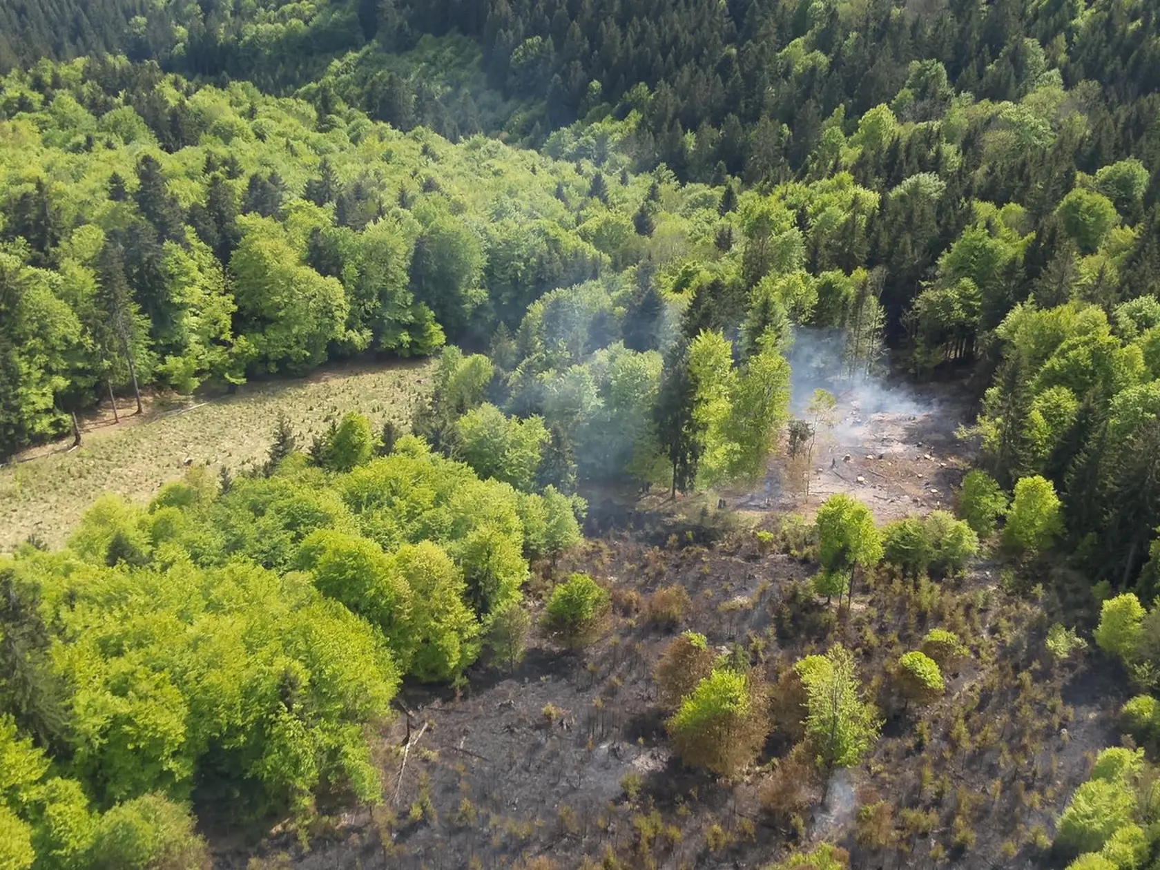 Lesný požiar nad obcou Štiavnik.