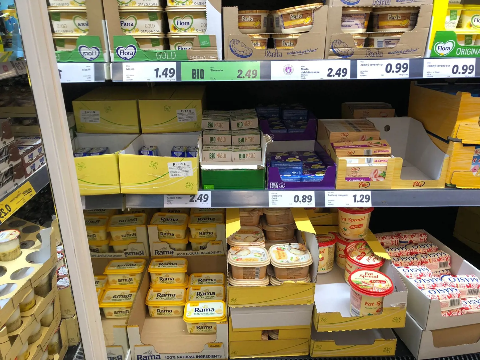 Ceny potravín v predajni Lidl na Slovensku.