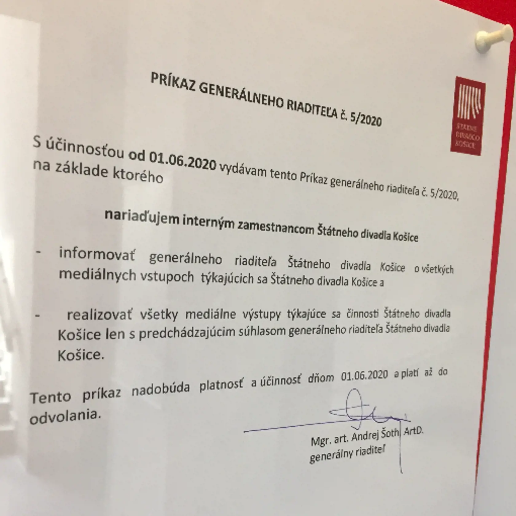 Interné nariadenie Ondreja Šotha je zákazom