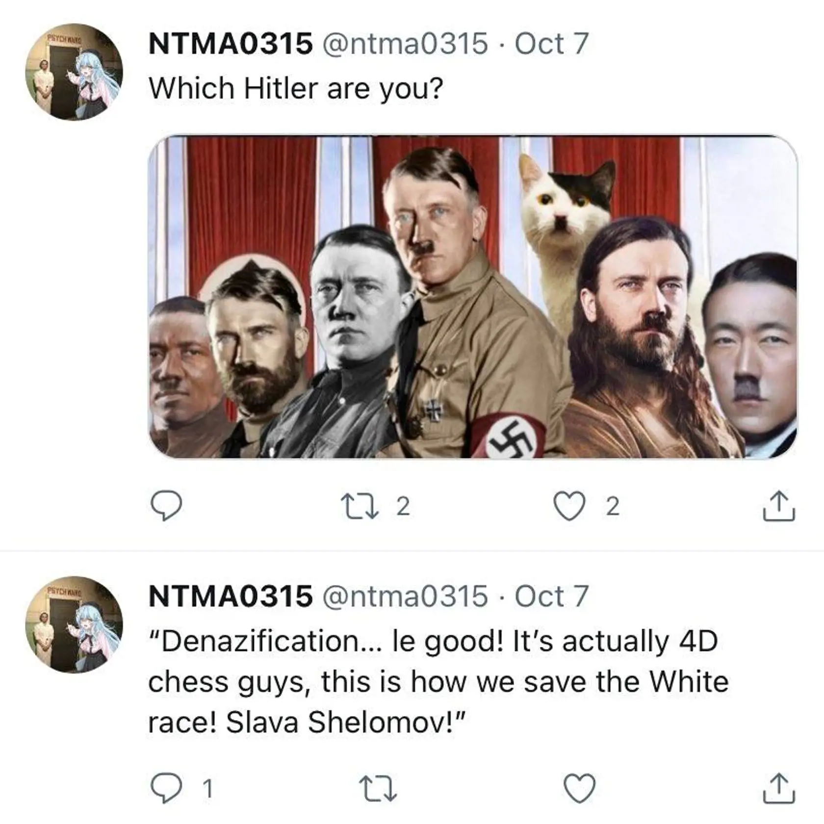 Príspevok, v ktorom sa pýtal "Ktorý Hitler si?"