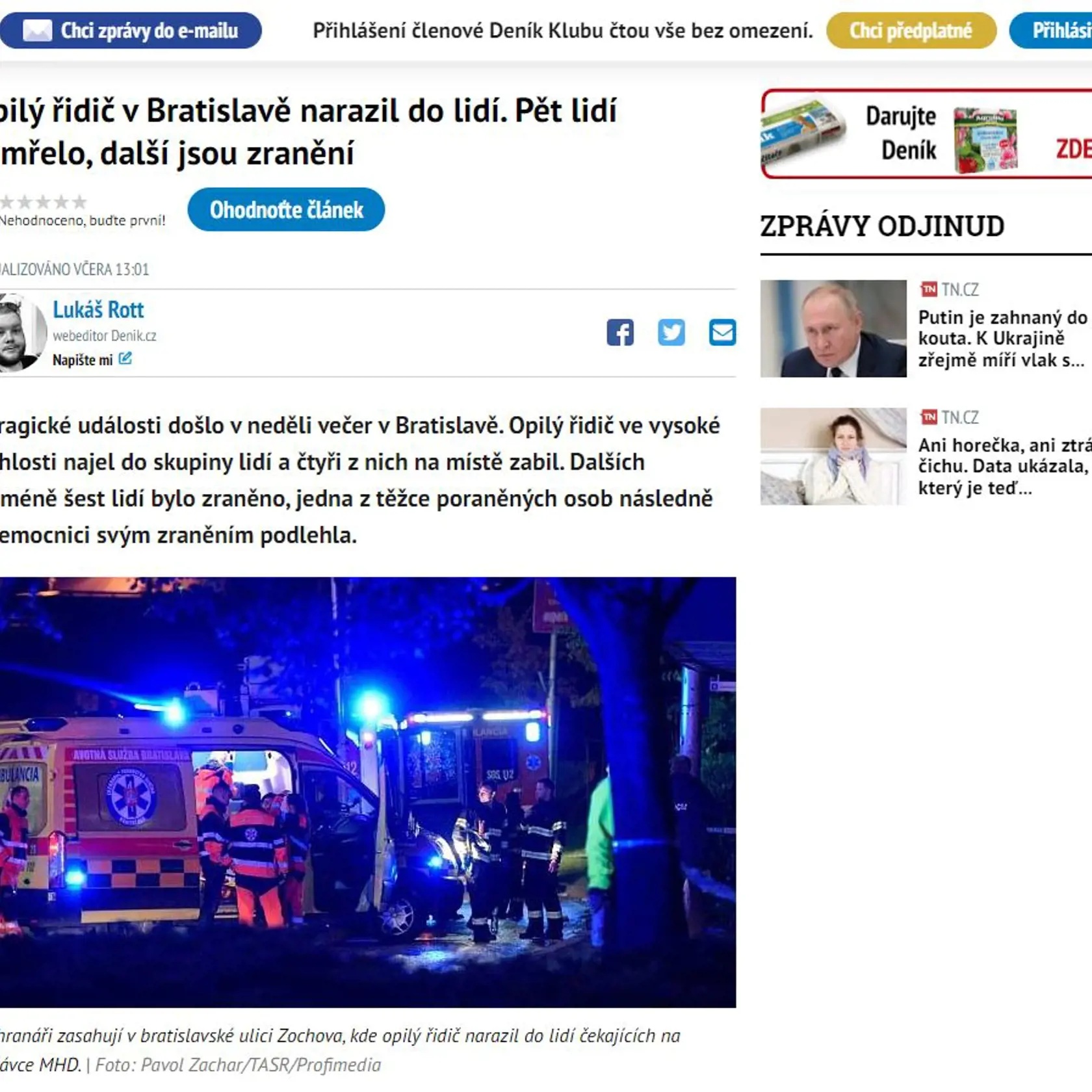 Takto reagovali na tragickú nehodu na Zochovej v Bratislave médiá v Česku.