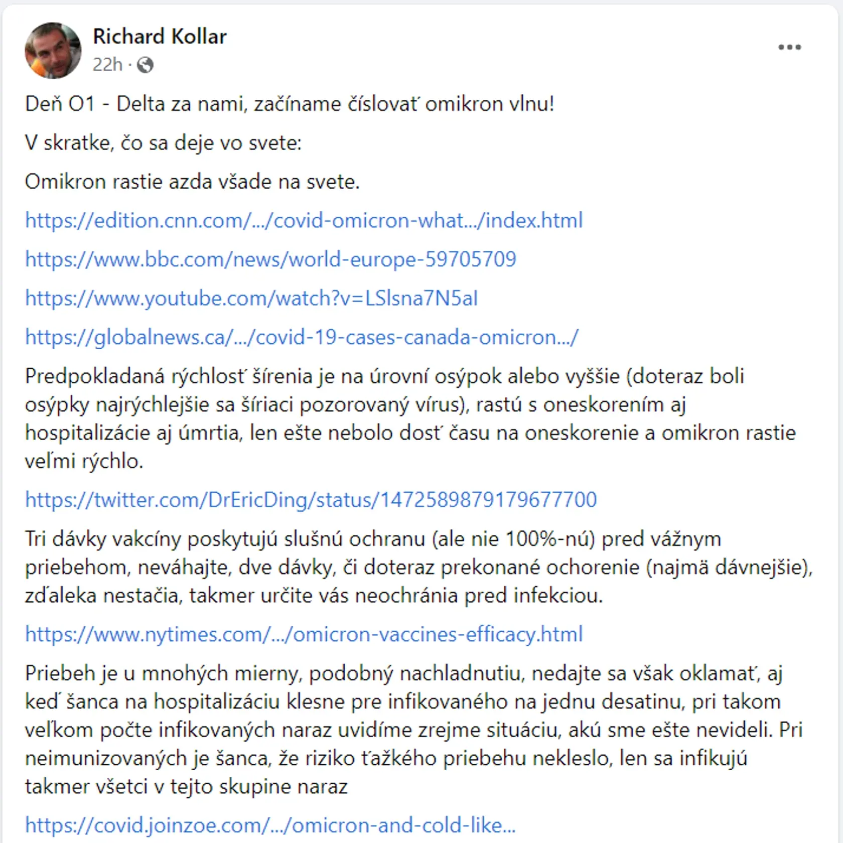 Richard Kollár k omikron vlne: STATUS 1/4