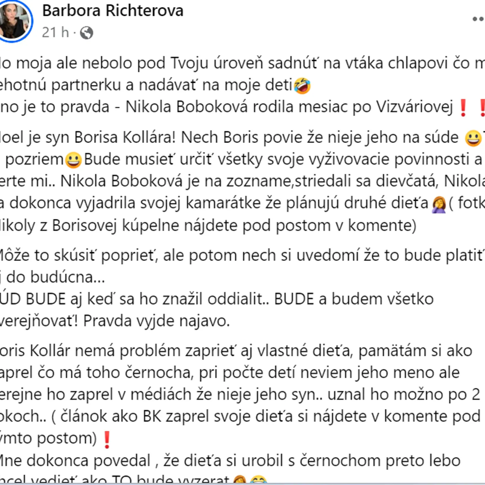 Útočné statusy Barbory Richterovej.