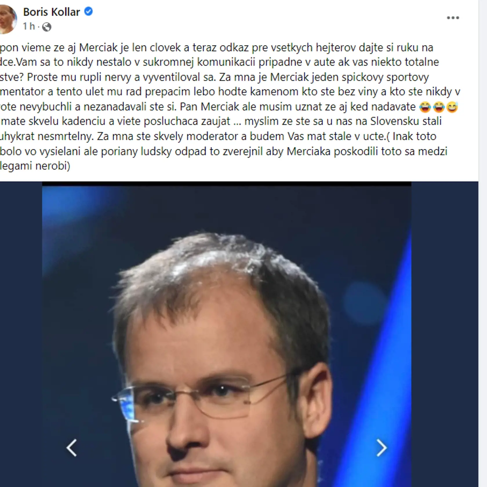 Boris Kollár uverejnil status aj na svojej oficiálnej stránke, kde v texte už vulgarizmus zmizol.
