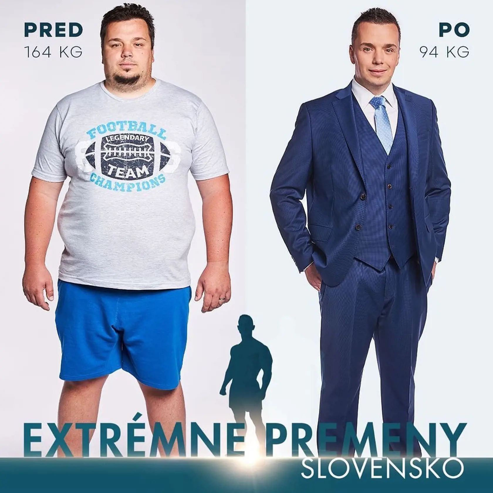 Lenivý a obézny Martin Knižka z Extrémnych premien schudol krásnych 70 kíl. Jeho váha na galavečere bola 94 kg.