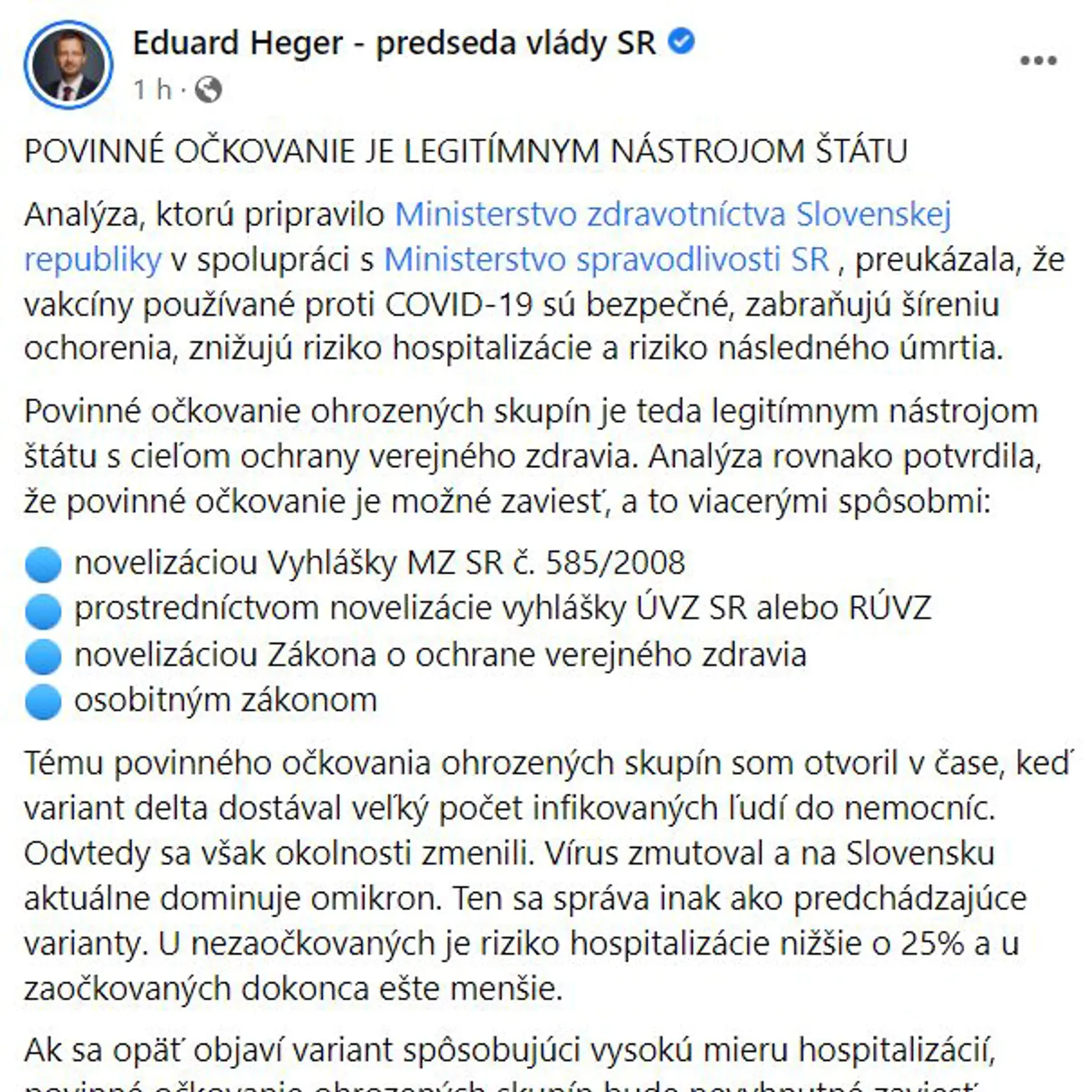 Eduard Heger - slová kpovinnému očkovaniu