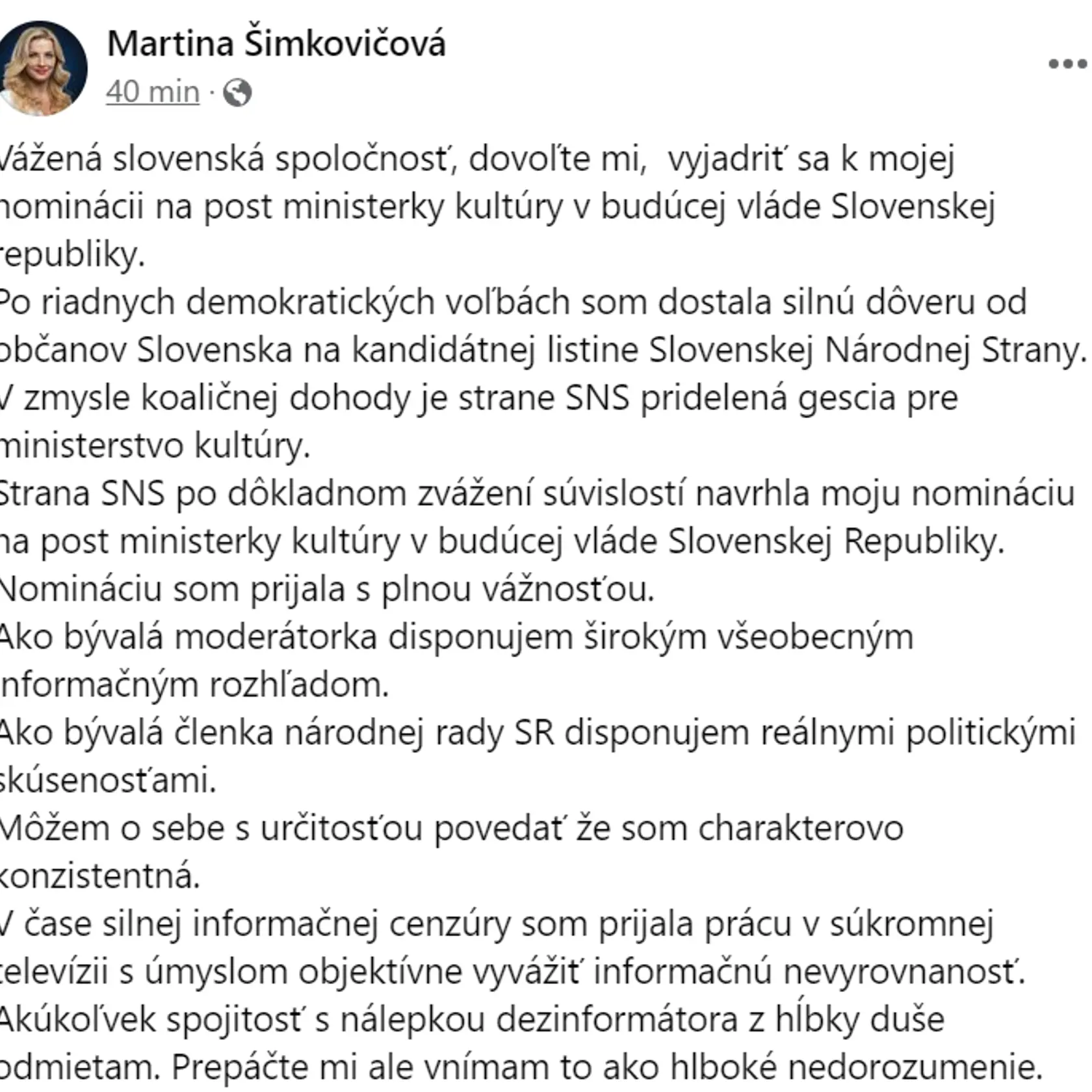 Status Martiny Šimkovičovej