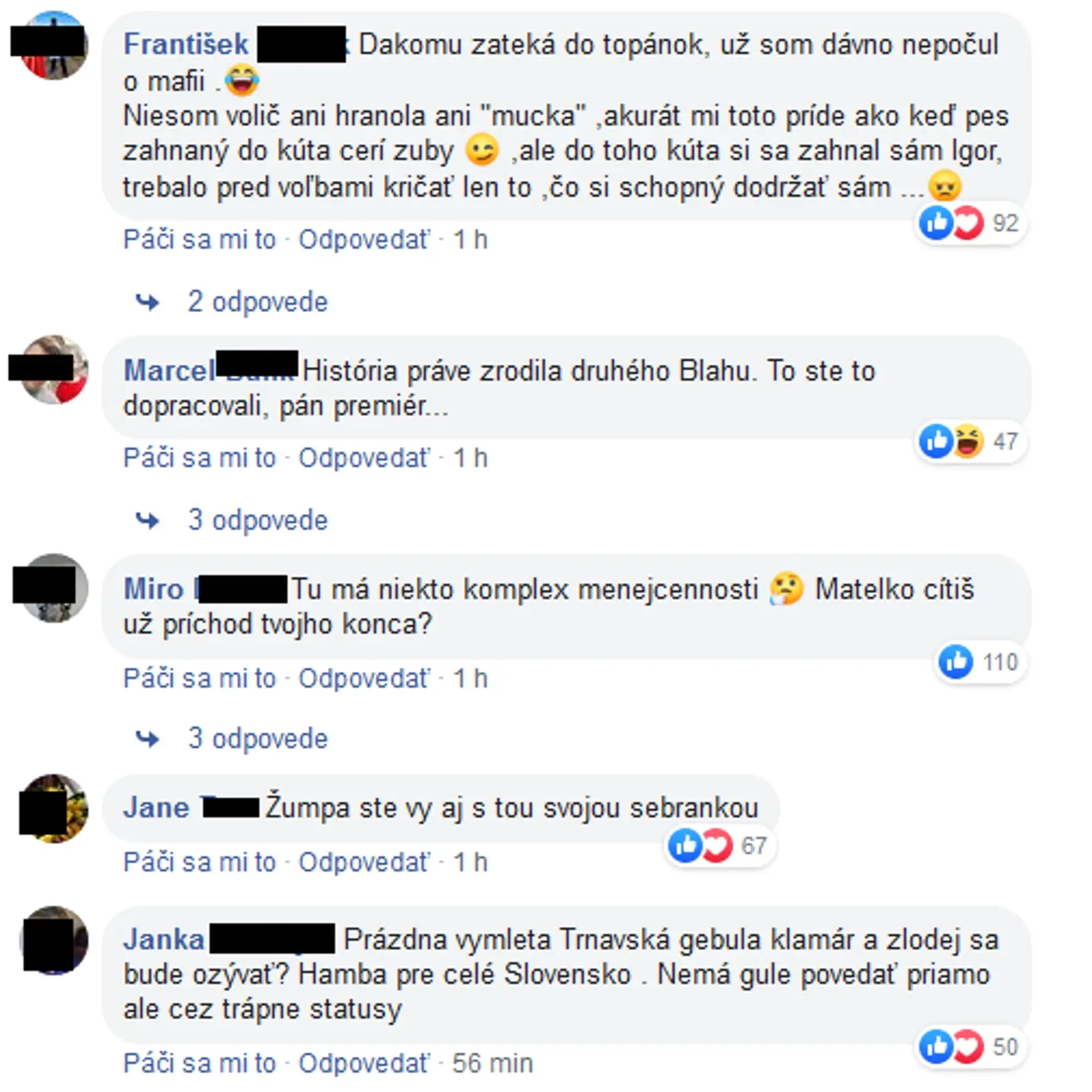 Komentáre ľudí na premiérov status