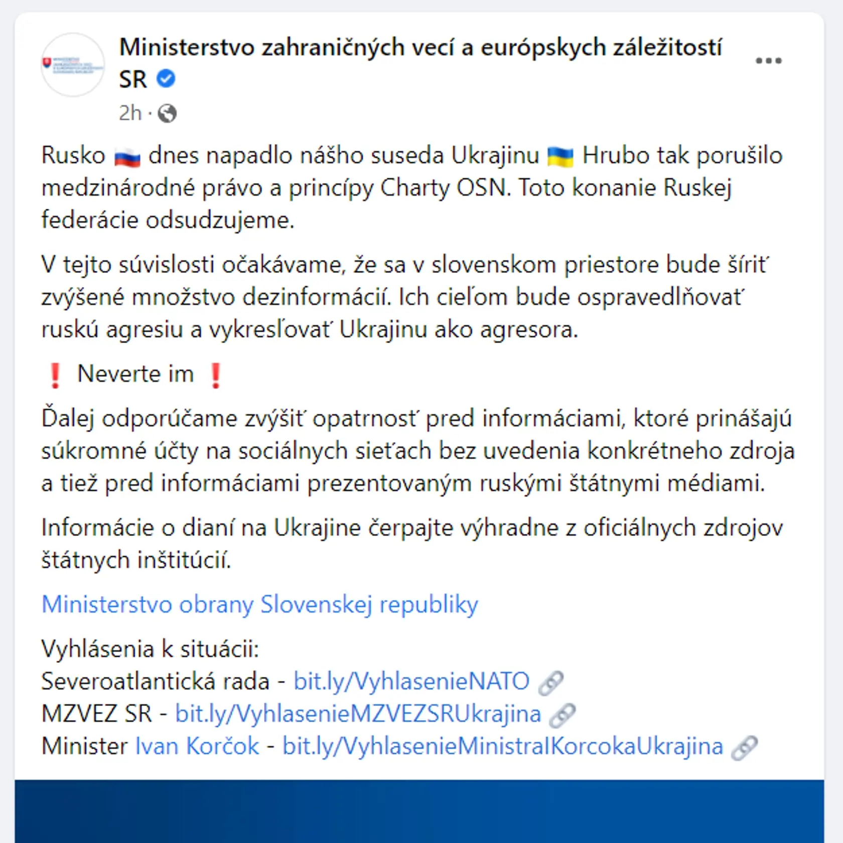 Ministerstvá aj polícia vyzývajú Slovákov, aby neverili dezinformáciám a propagande v súvislosti s vojnou na Ukrajine.