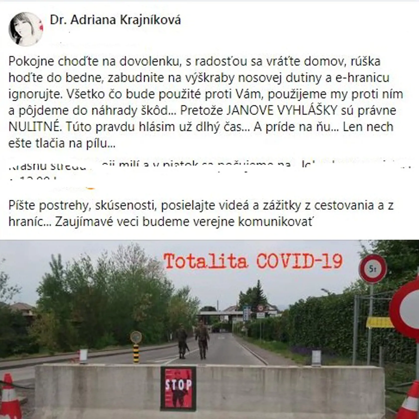Krajníková si robí, hovorí a píše čo chce, z polície i SAK si robí srandičky. (archívne foto)