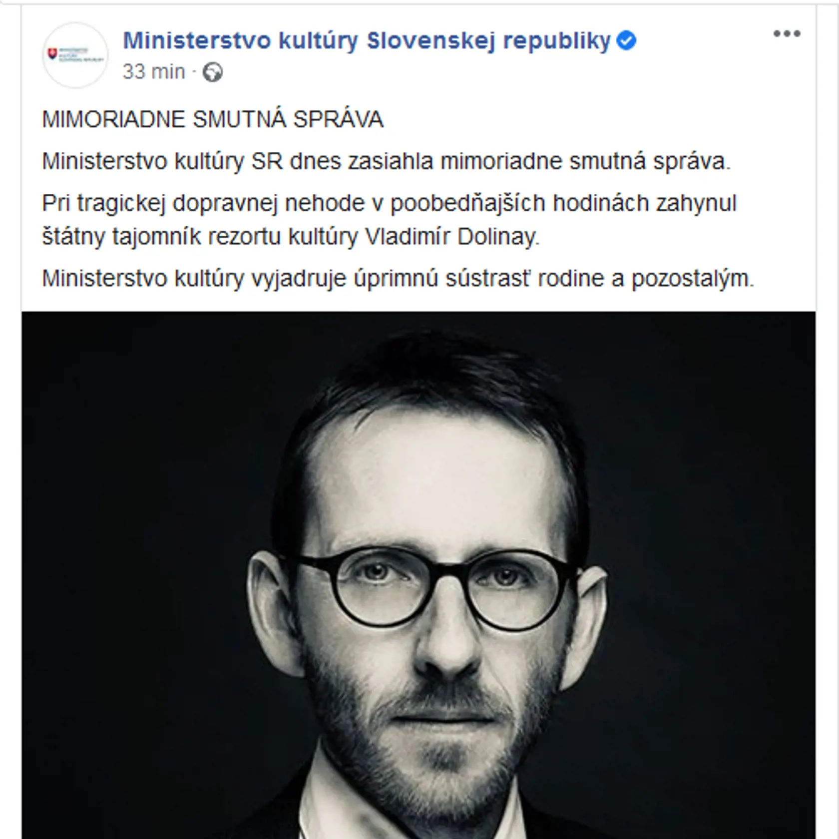 Facebookový status Ministerstva kultúry SR