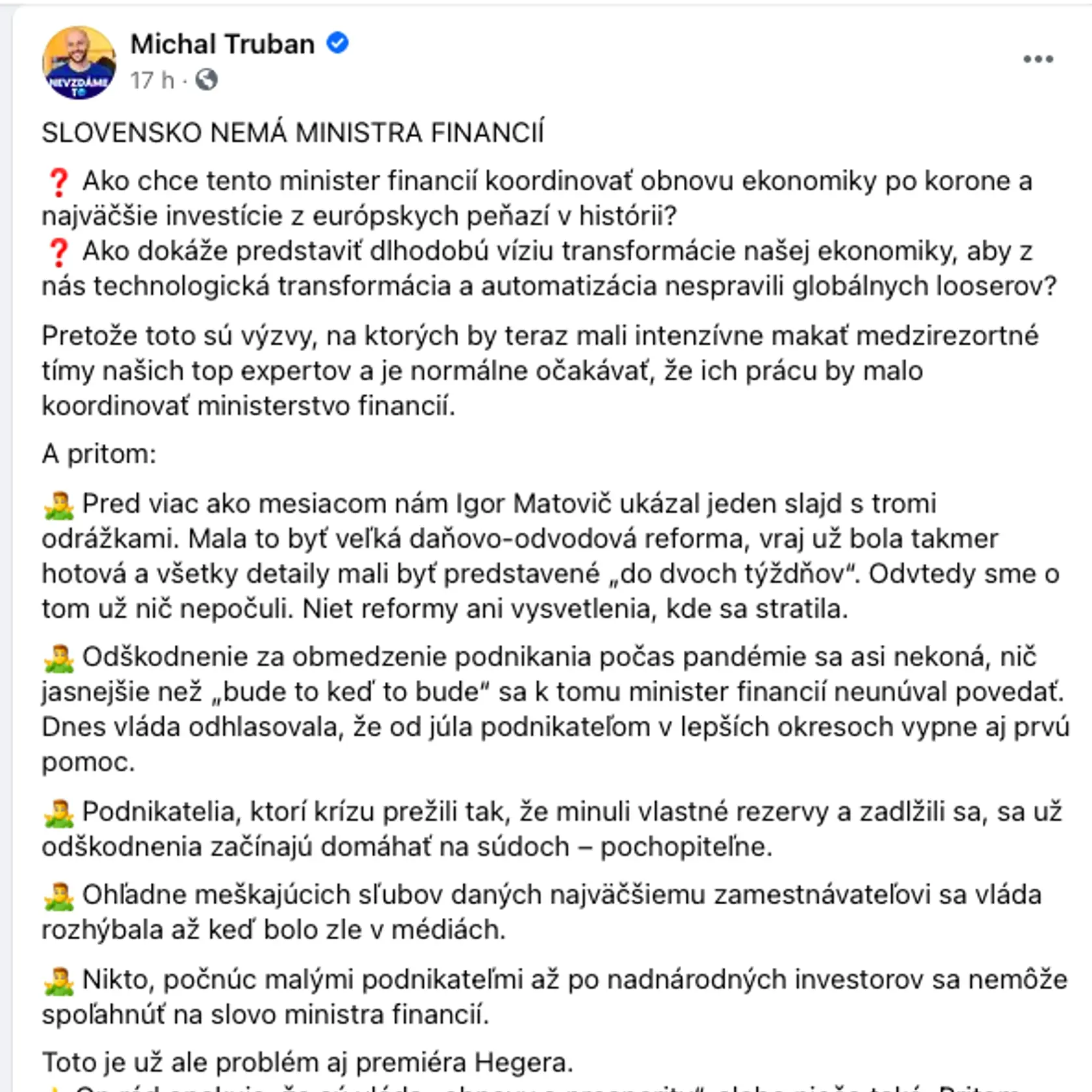 Status Michala Trubana