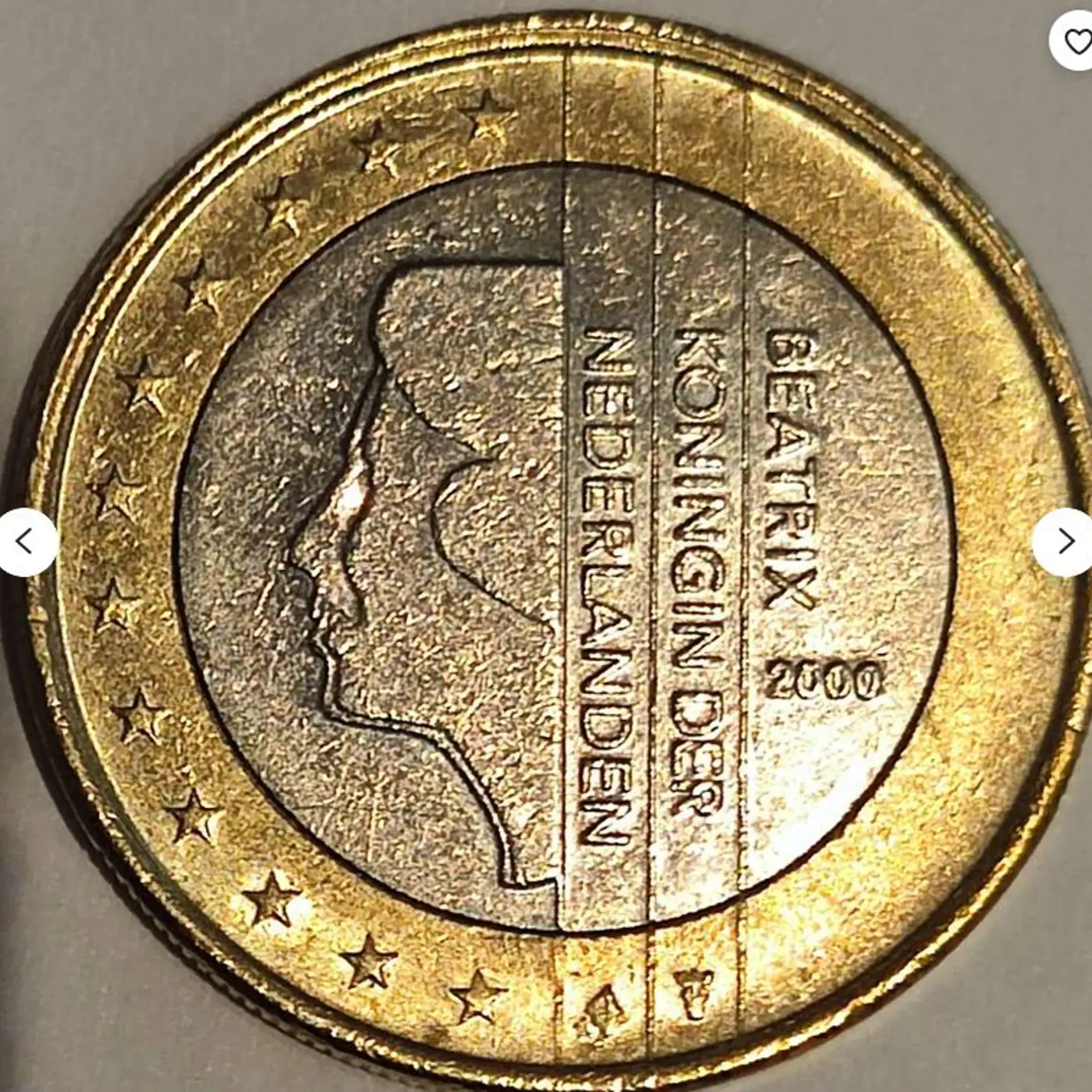 Vzácna jednoeurová minca z Holandska z roku 2000. Jej hodnota sa pohybuje okolo 500 eur.
