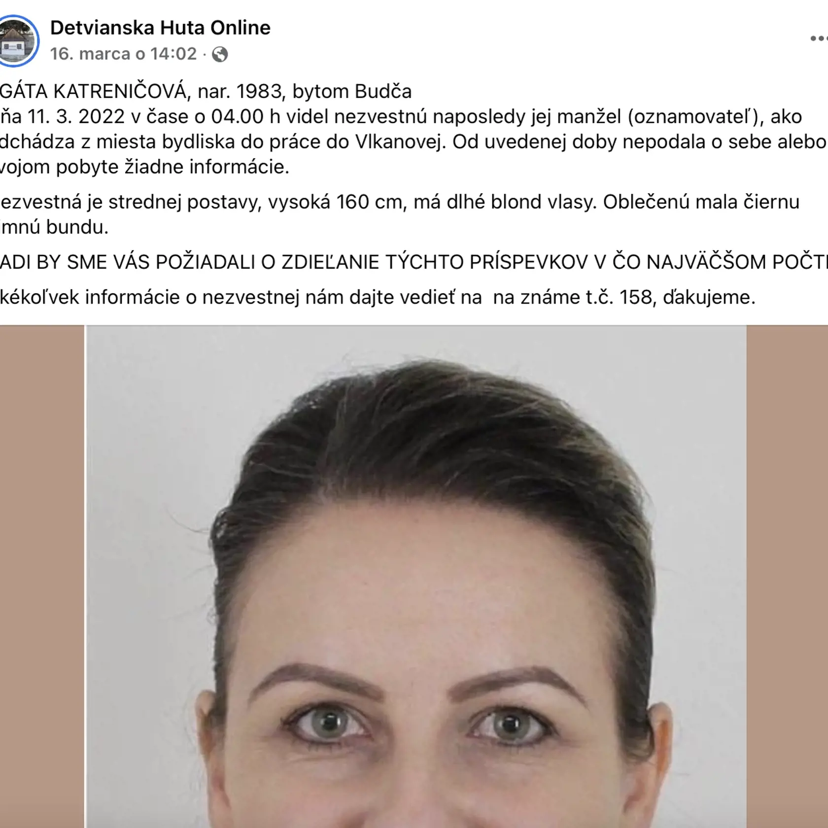 Polícia žiadala o pomoc pri hľadaní ženy. Bohužiaľ, neúspešne.
