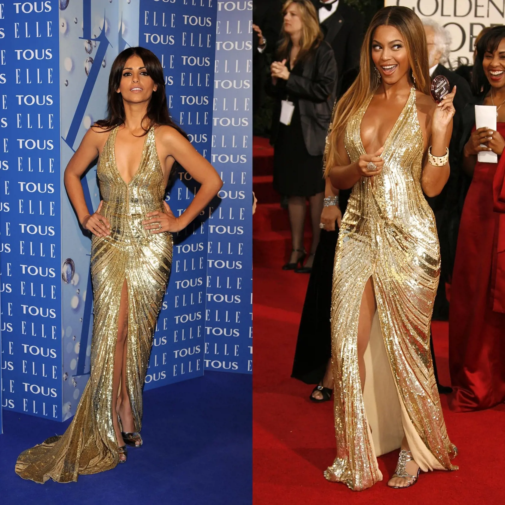 Monica Cruz a Beyonce sa trblietali pred foťákmi v zlatej.
