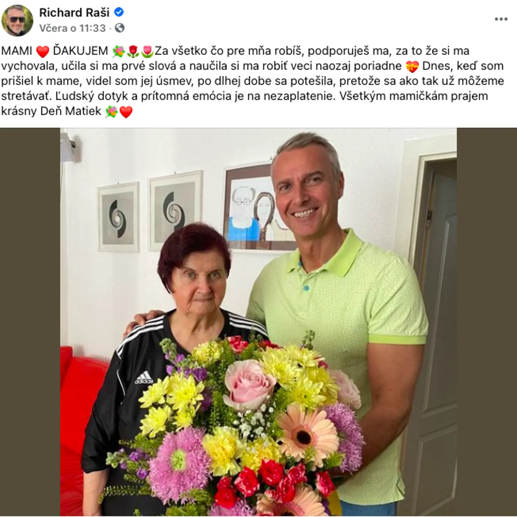 Takto verejne slovenský politik vzdal úctu svojej mame k jej dňu.