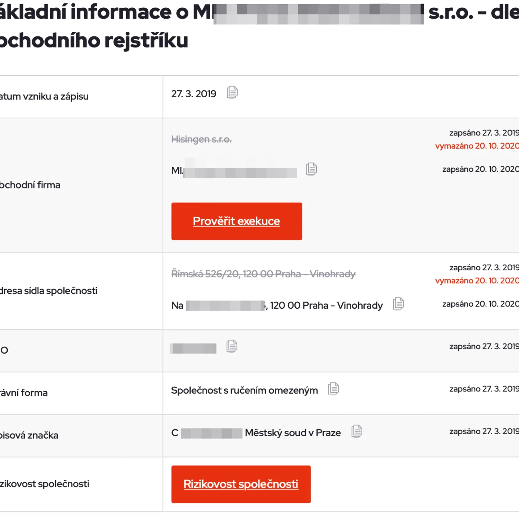 Výpis z českého obchodného registra firmy, ktorú založil Humenčan a ktorej kamión v zahraničí zadržali s desiatkami kíl hašišu.