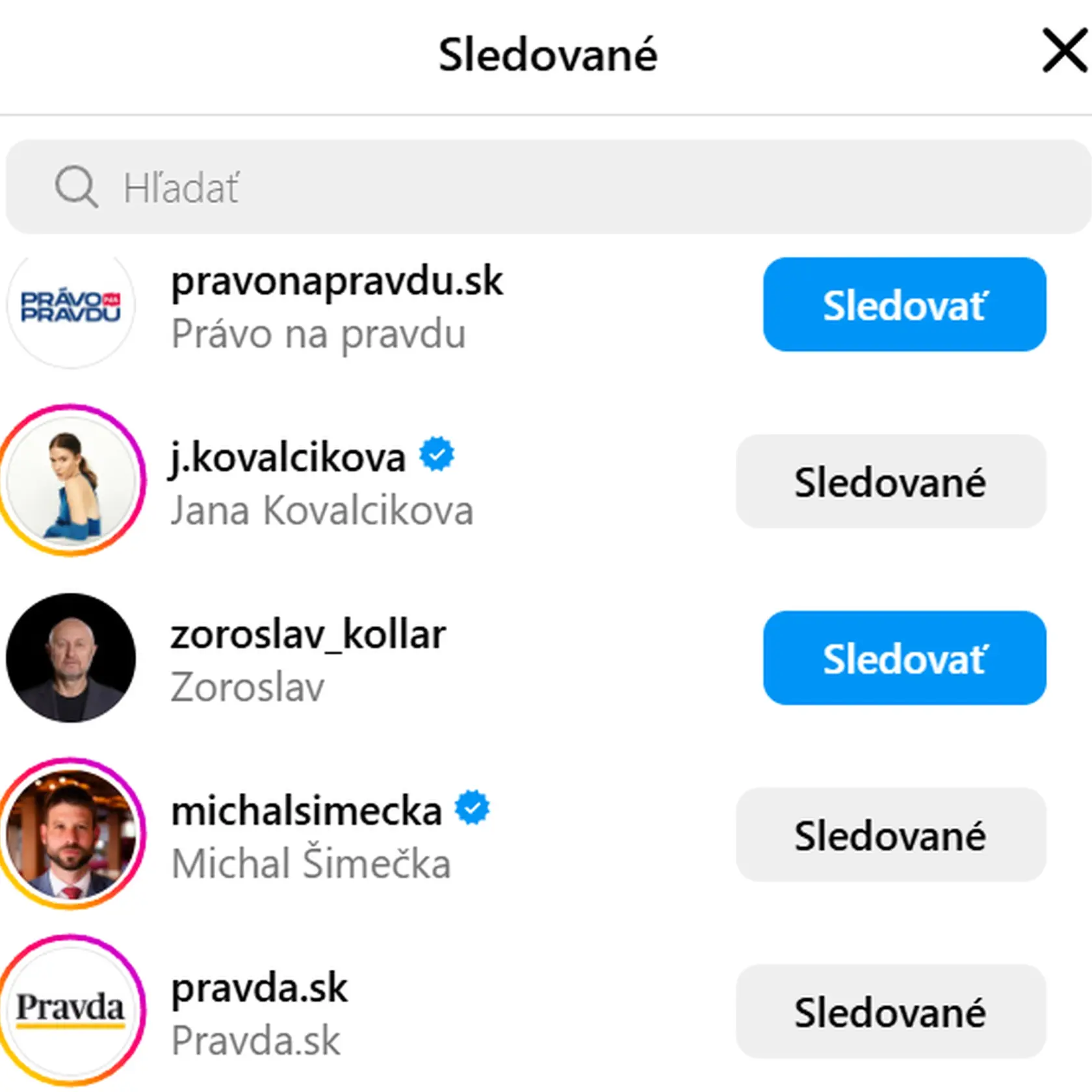 Zoroslav Kollár sleduje na Instagrame len politikov a médiá. A záhadne aj jednu jedinú herečku...