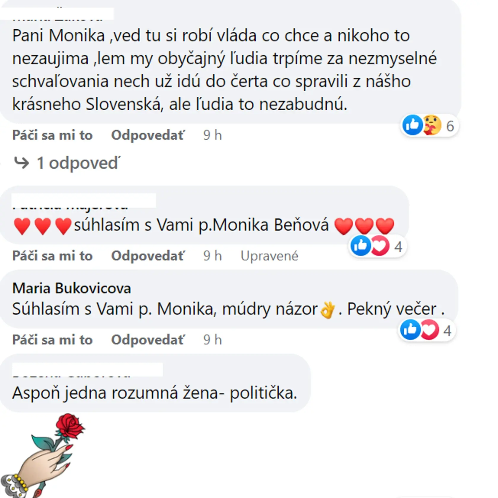 Komentáre k statusu Moniky Beňovej.