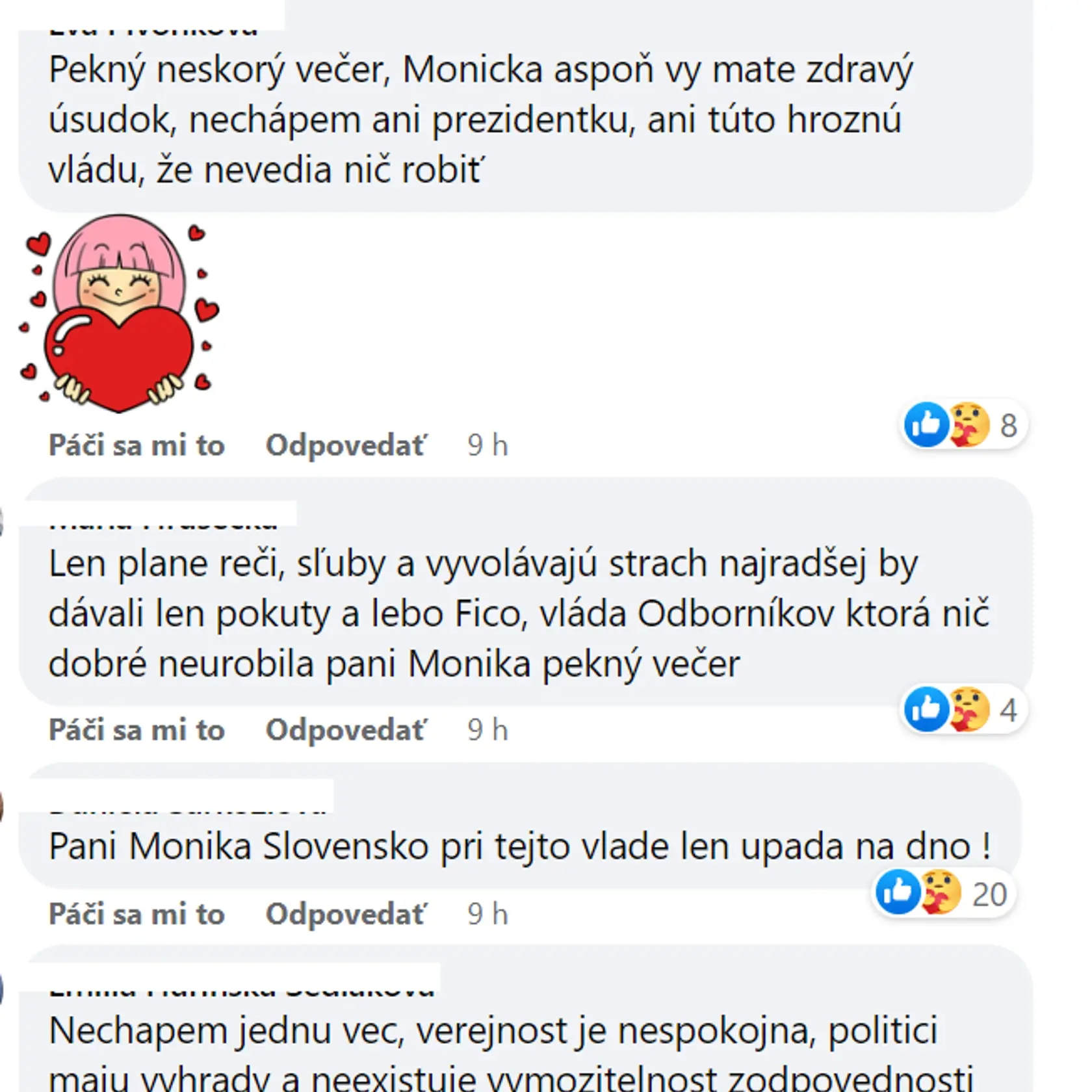 Komentáre k statusu Moniky Beňovej.