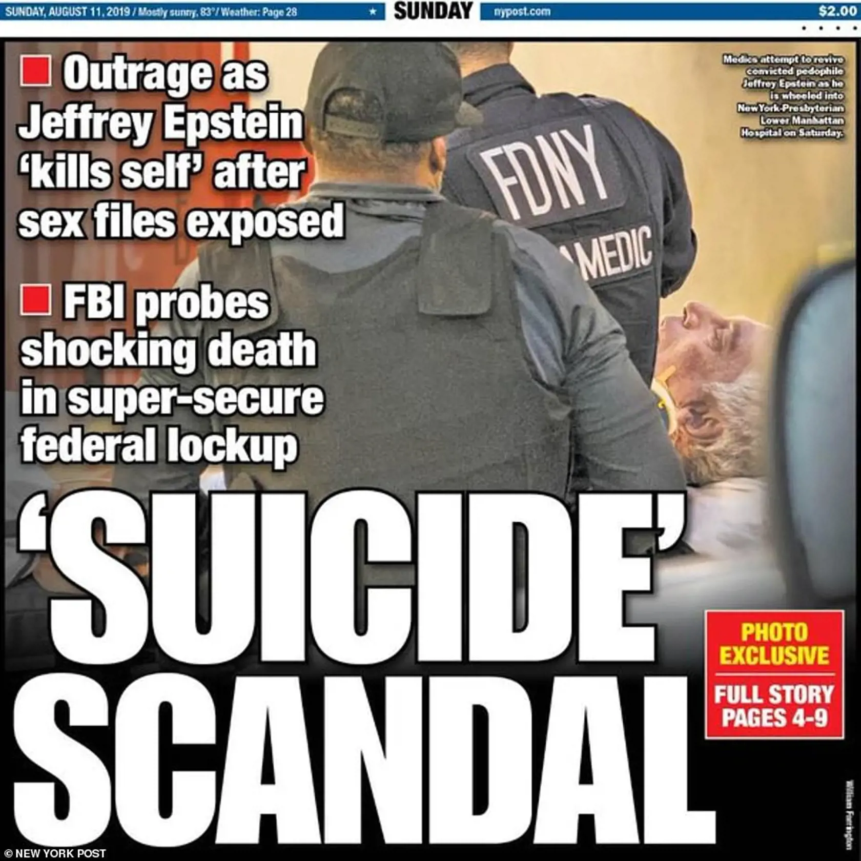 New York Post uverejnil fotografiu mŕtveho Epsteina.