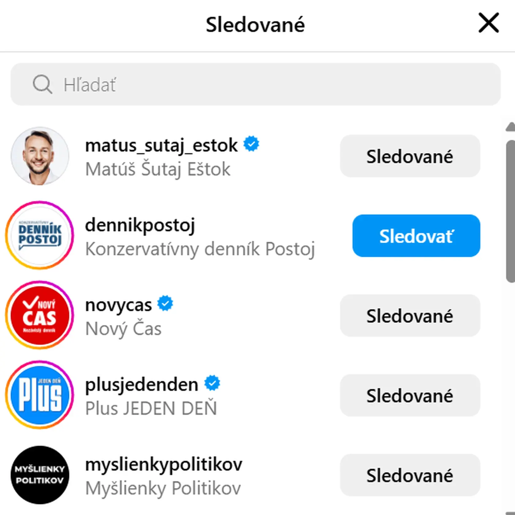 Zoroslav Kollár sleduje na Instagrame len politikov a médiá. A záhadne aj jednu jedinú herečku...