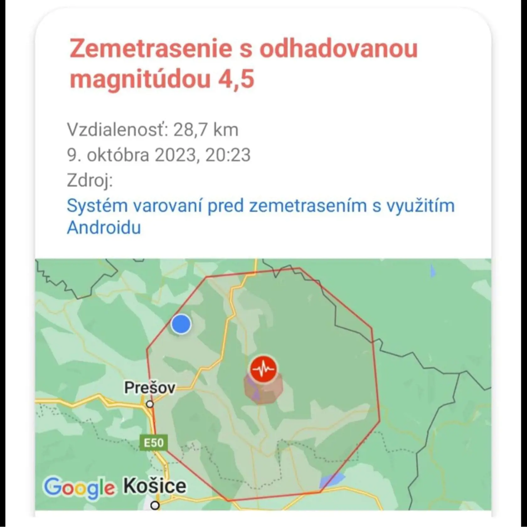 Epicentrum sa malo nachádzať v katastri obce Ďapalovce v okrese Vranov nad Topľou.