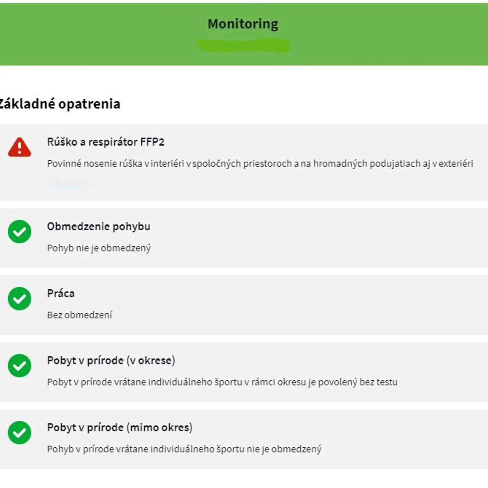 Pravidlá v zelených okresoch podľa covid automatu.