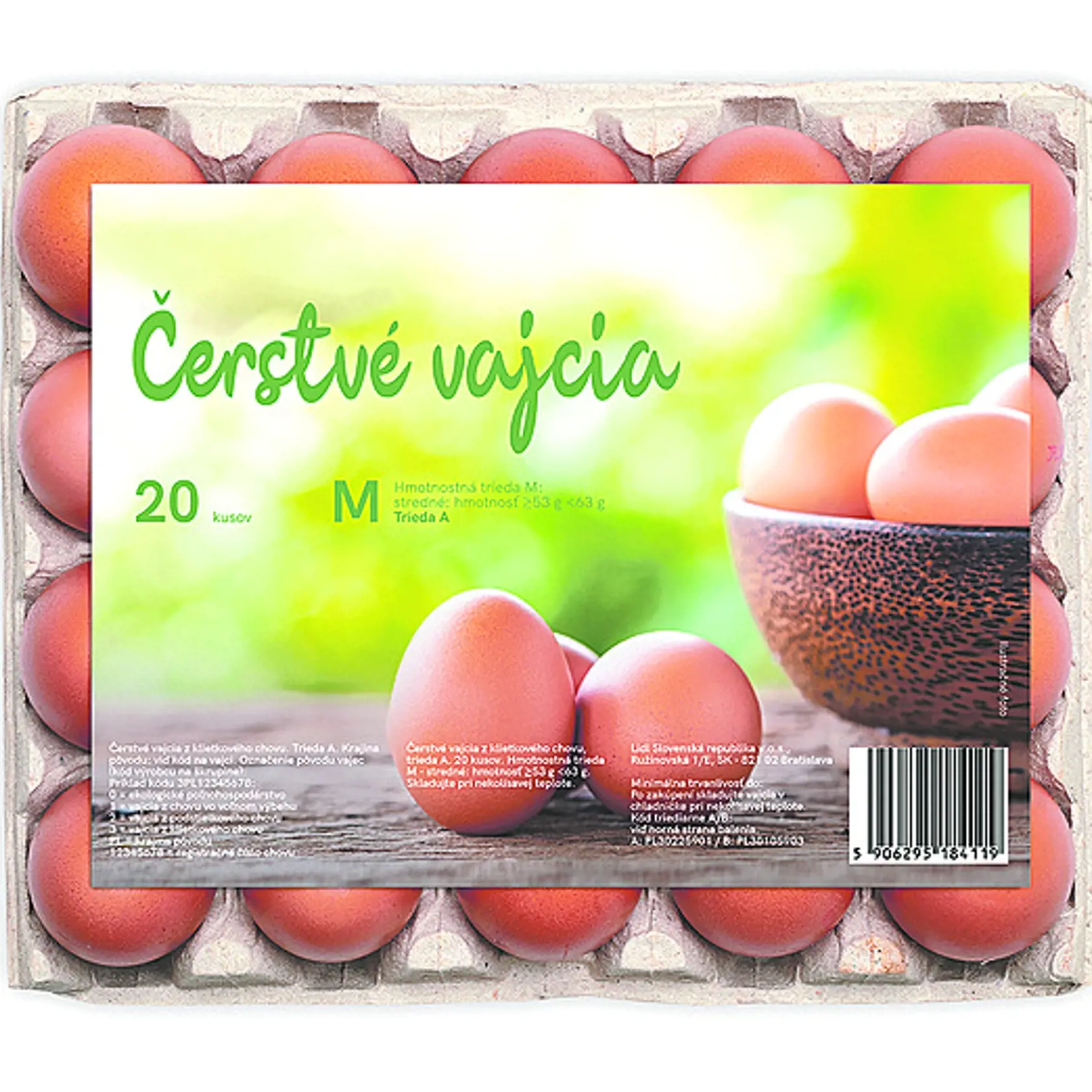 Čerstvé vajcia M, 20 ks, cena 3,99 eura.
