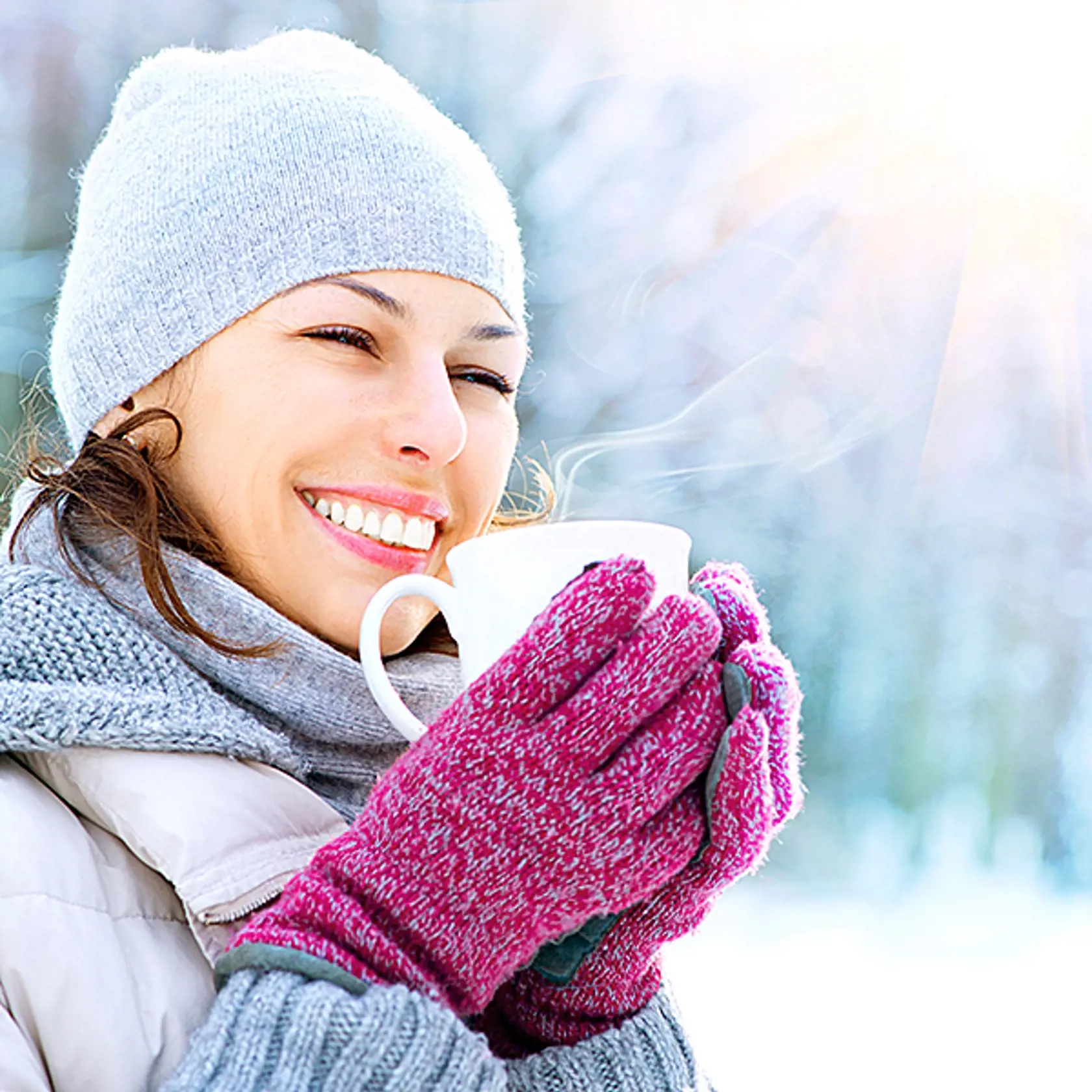 Beautiful,Happy,Smiling,Winter,Woman,With,Mug,Outdoor.,Laughing,Girl