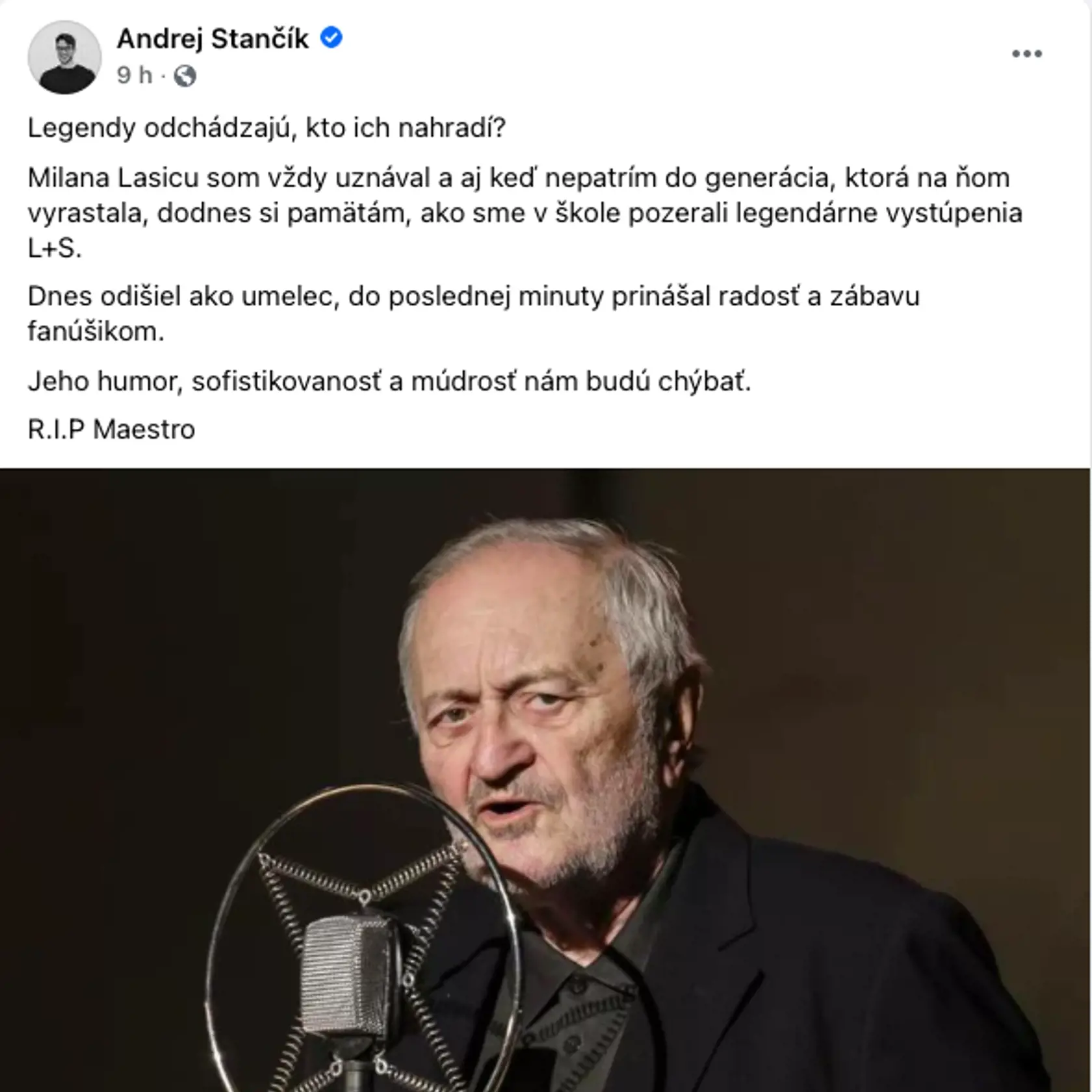 Poslanec Andrej Stančík k smrti Lasicu.