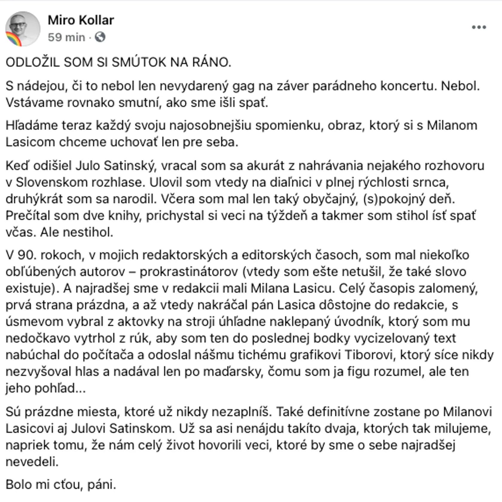 Kondolencie poslanca Mira Kollára.