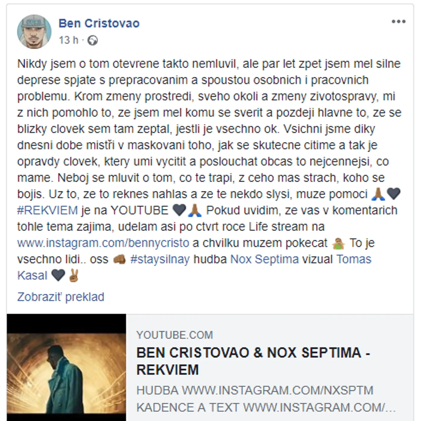 Ben Christovao vyšiel s pravdou von, trápili ho silné depresie. 