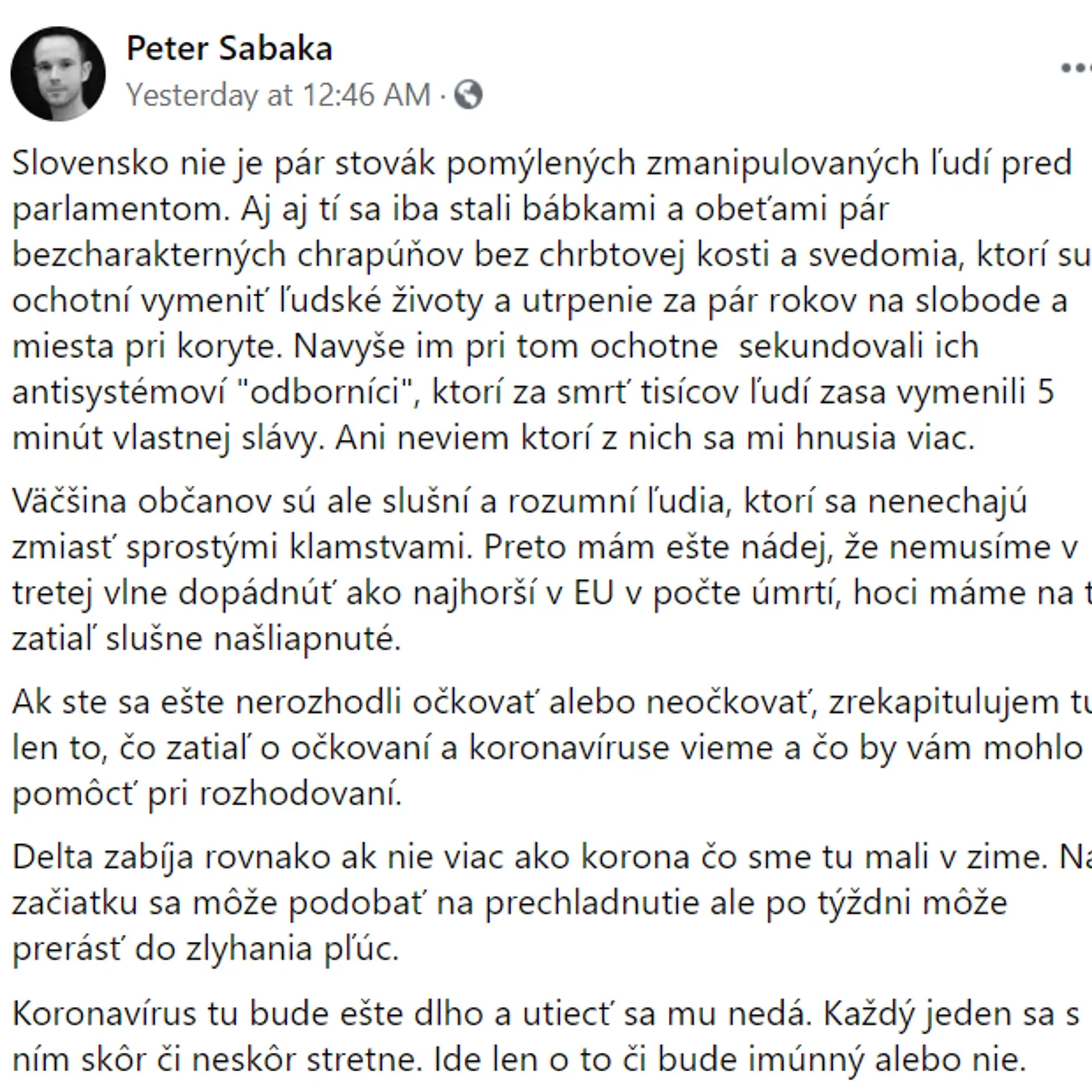 Infektológ Sabaka tvrdí, že v tretej vlne môže mať Slovensko najviac obetí z celej Európskej únie!

status 1/2