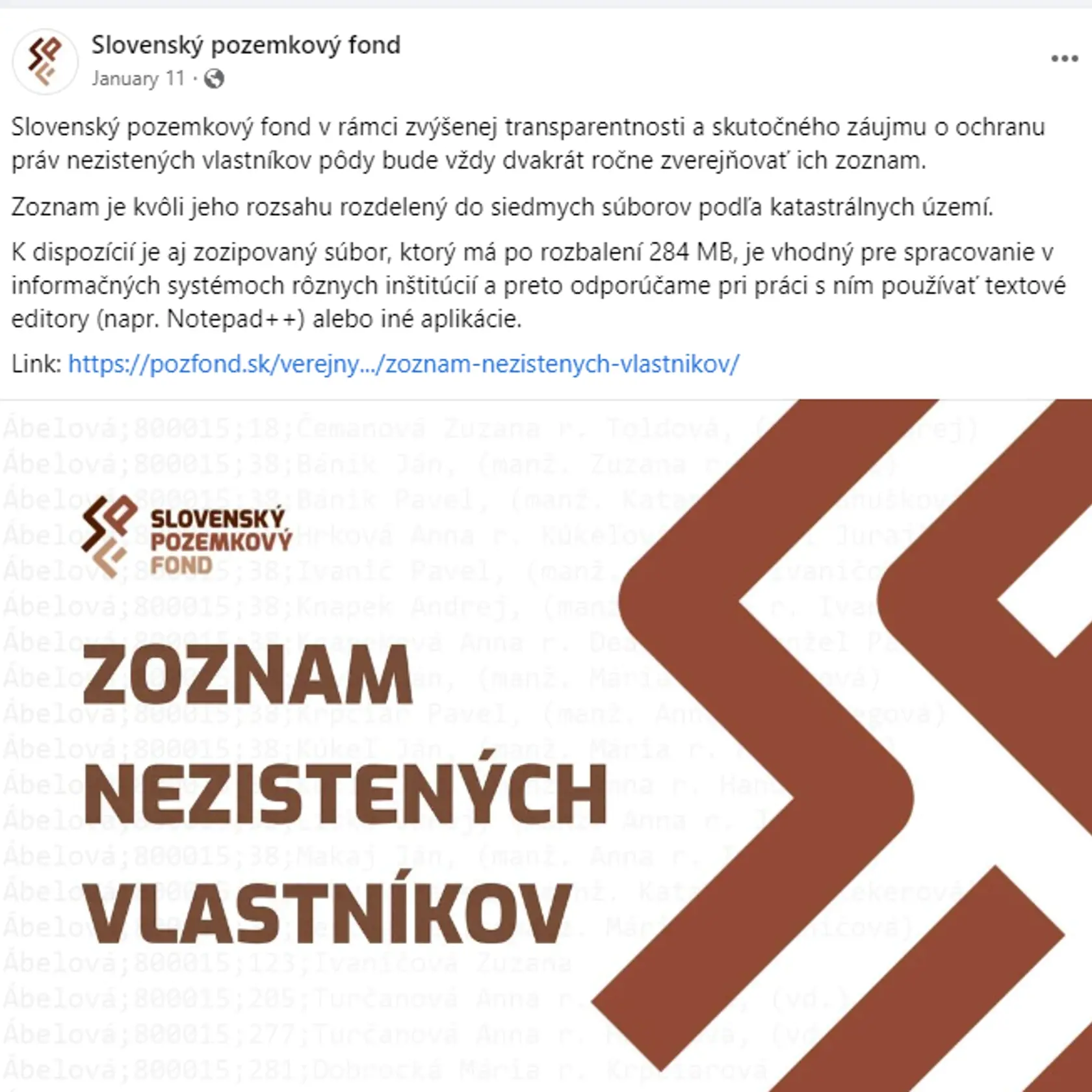 Slovenský pozemkový fond o novinke informoval na sociálnej sieti.